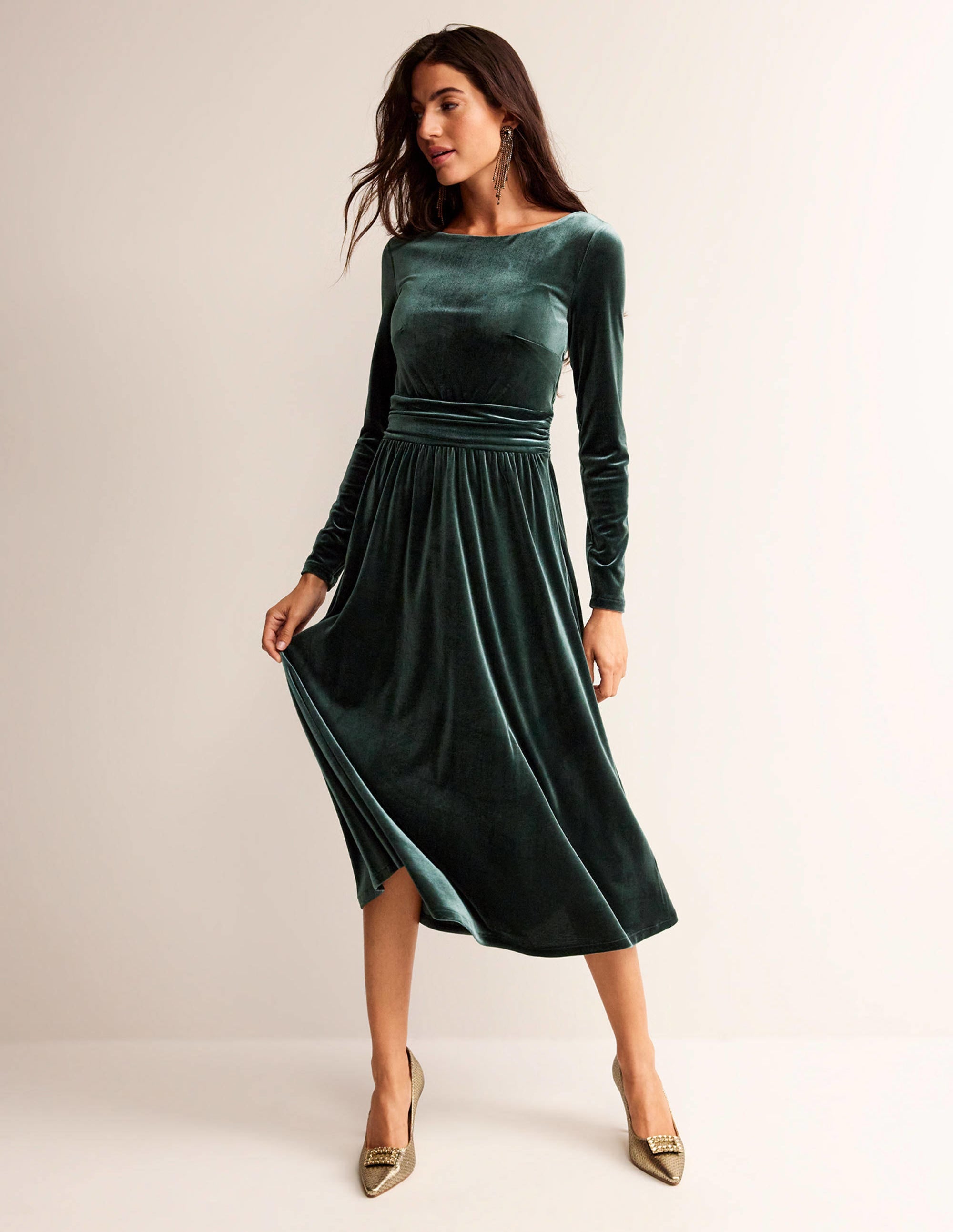 Abigail Velvet Midi Dress-Chatsworth Green - Image 1