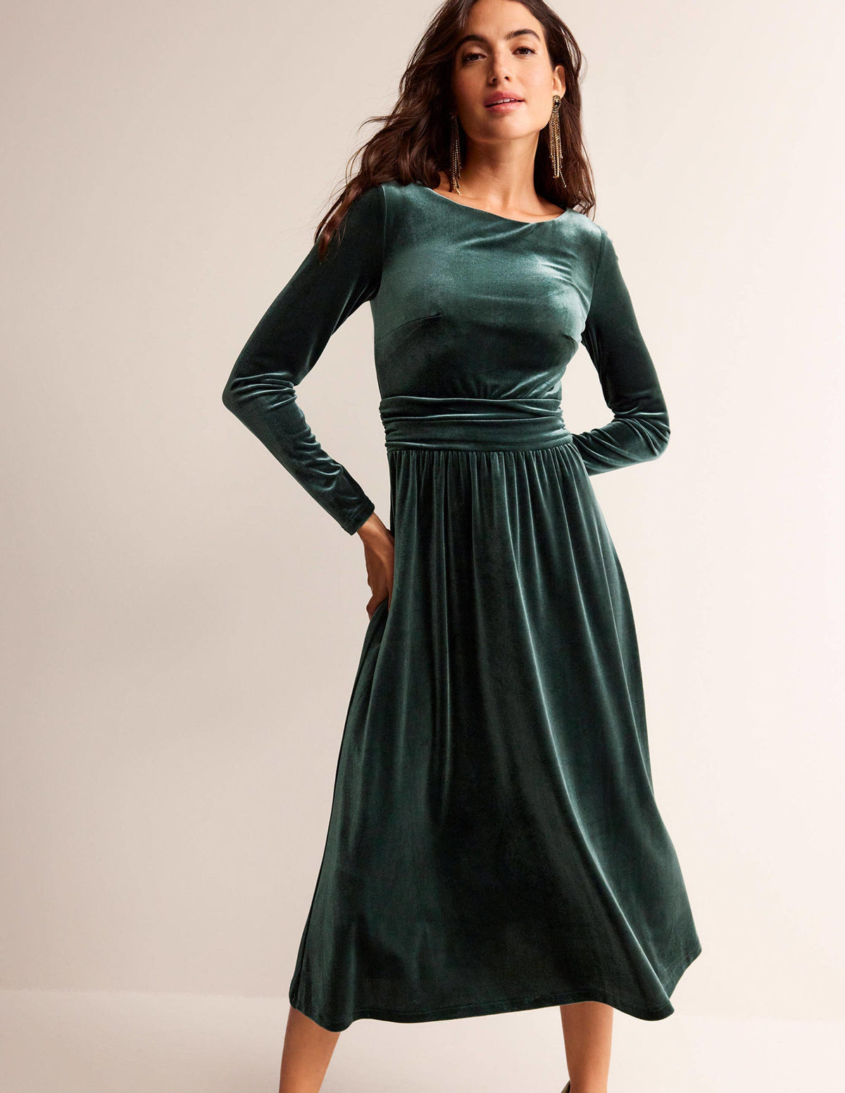 Abigail Velvet Midi Dress-Chatsworth Green - Image 4