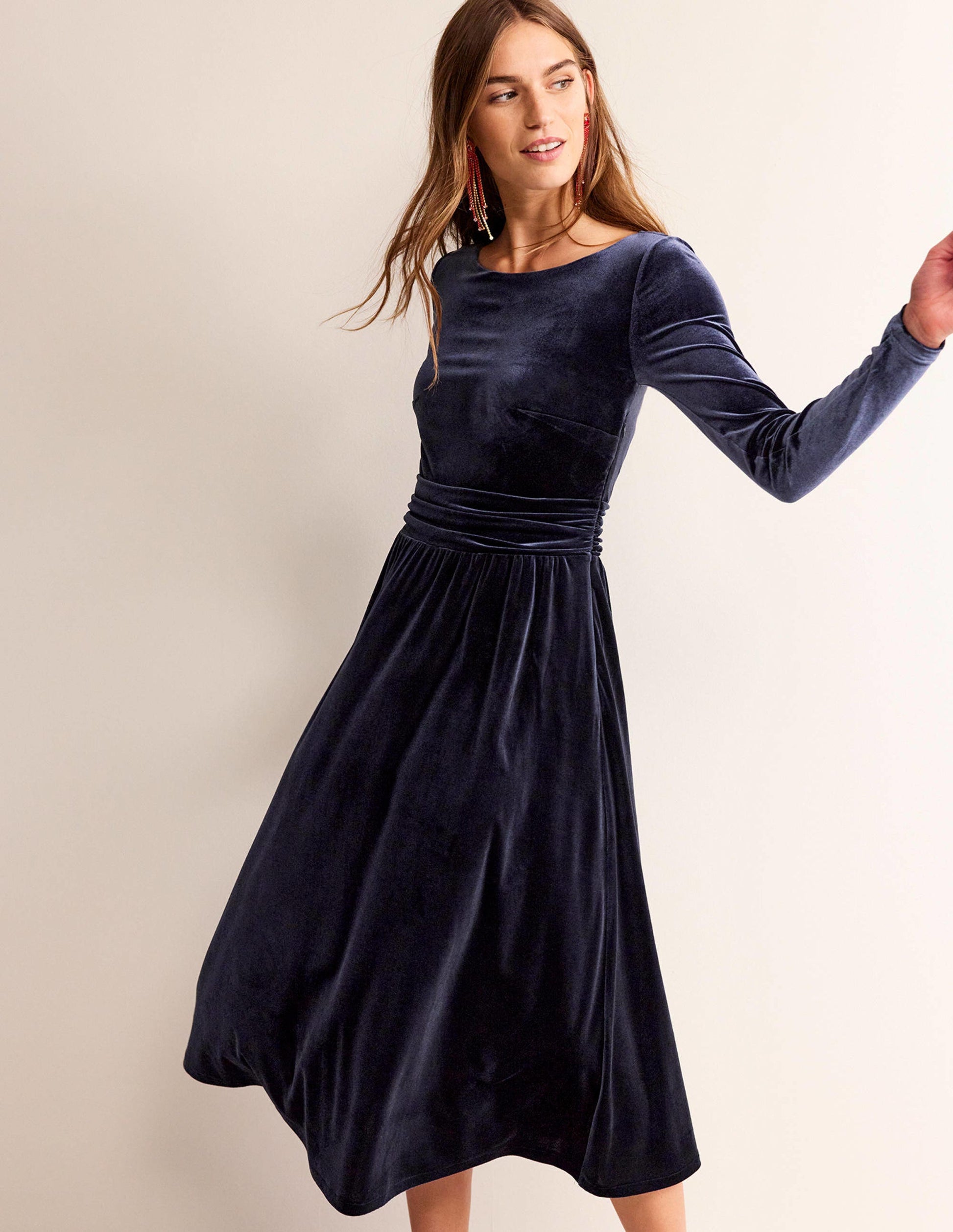 Abigail Velvet Midi Dress-Navy-1