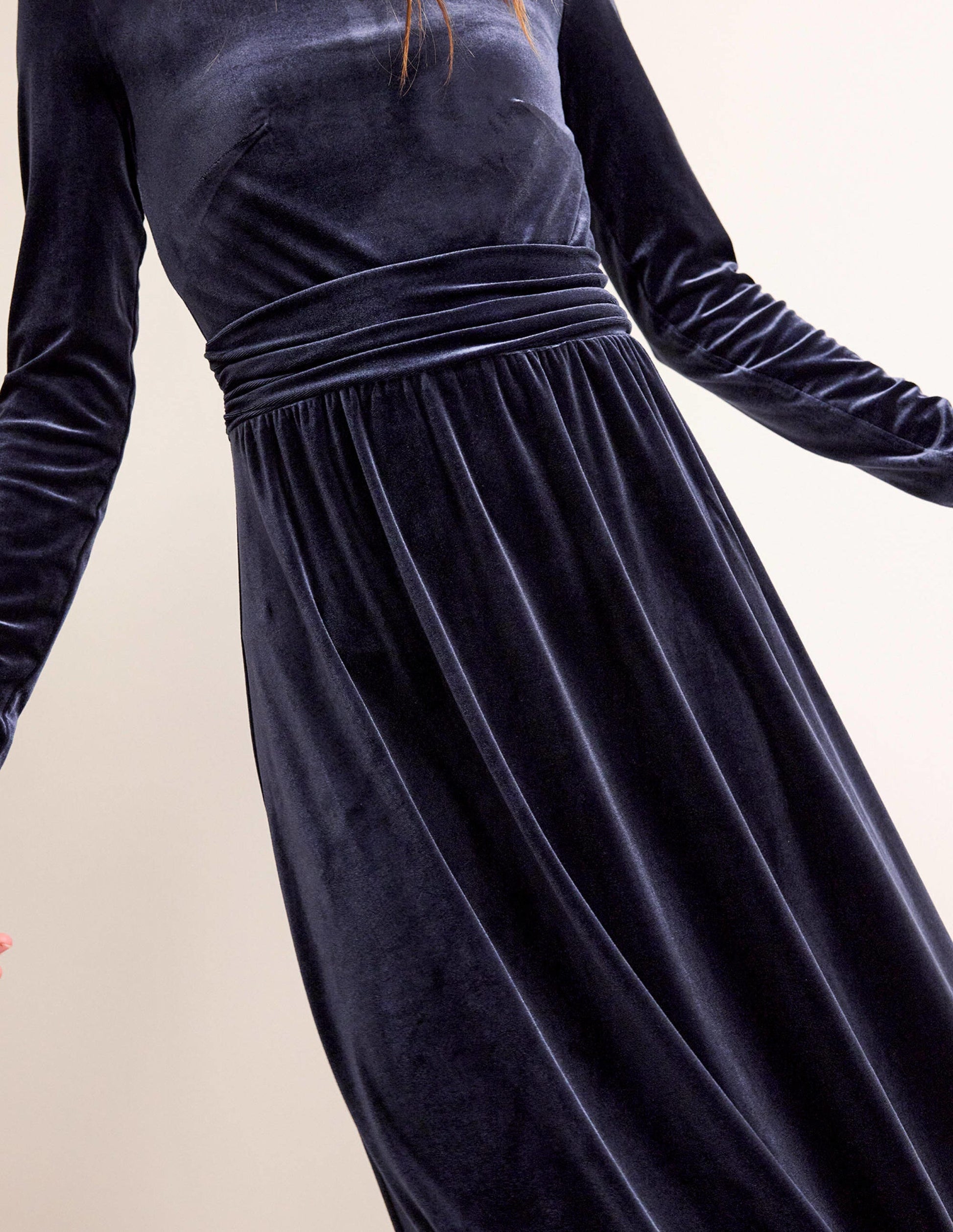 Abigail Velvet Midi Dress-Navy-2
