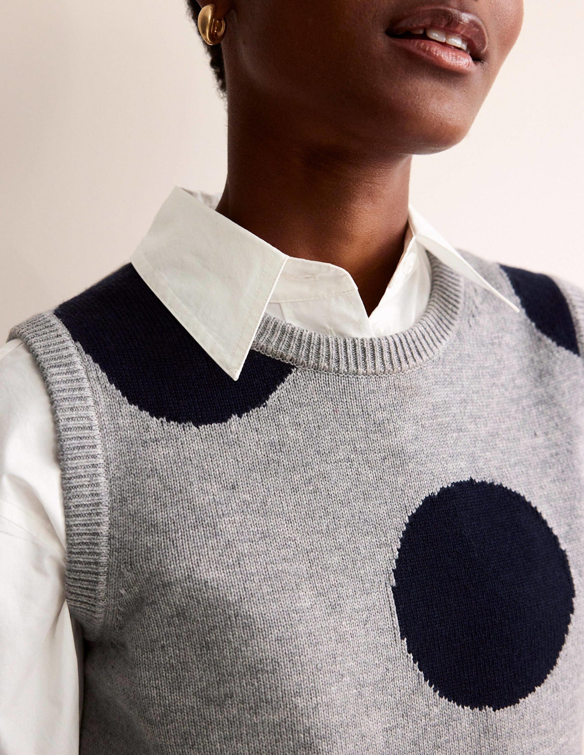 Fiona Tank-Grey Melange, Navy Spot-2