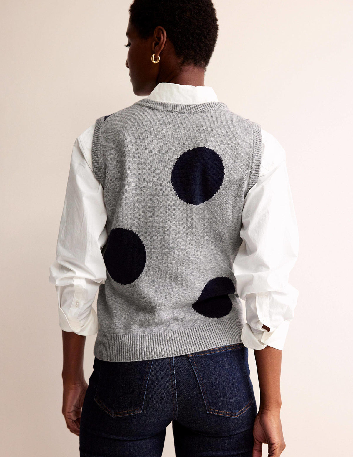 Fiona Tank-Grey Melange, Navy Spot - Image 3