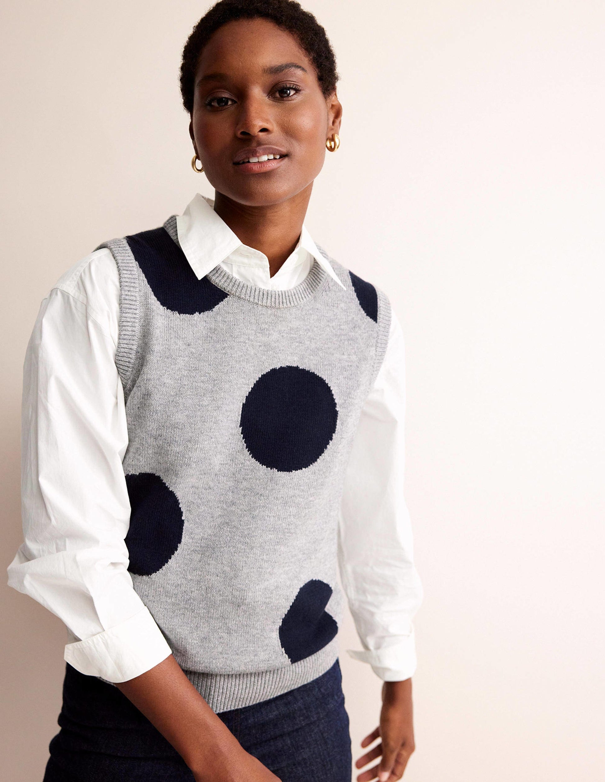 Fiona Tank-Grey Melange, Navy Spot-4