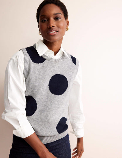 Fiona Tank-Grey Melange, Navy Spot-4