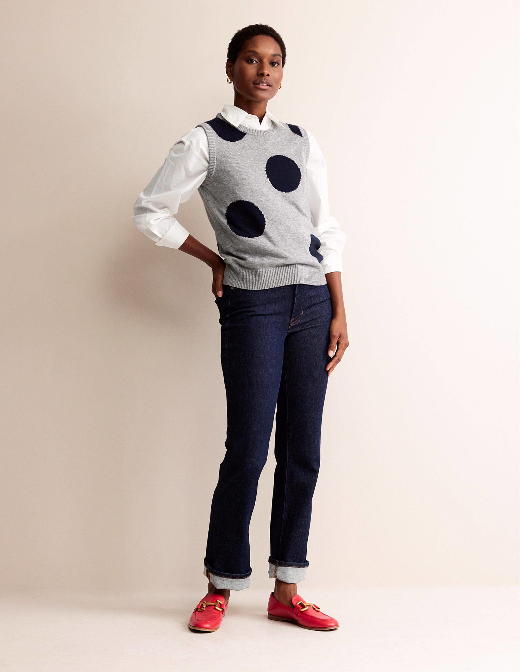 Fiona Tank-Grey Melange, Navy Spot - Image 5