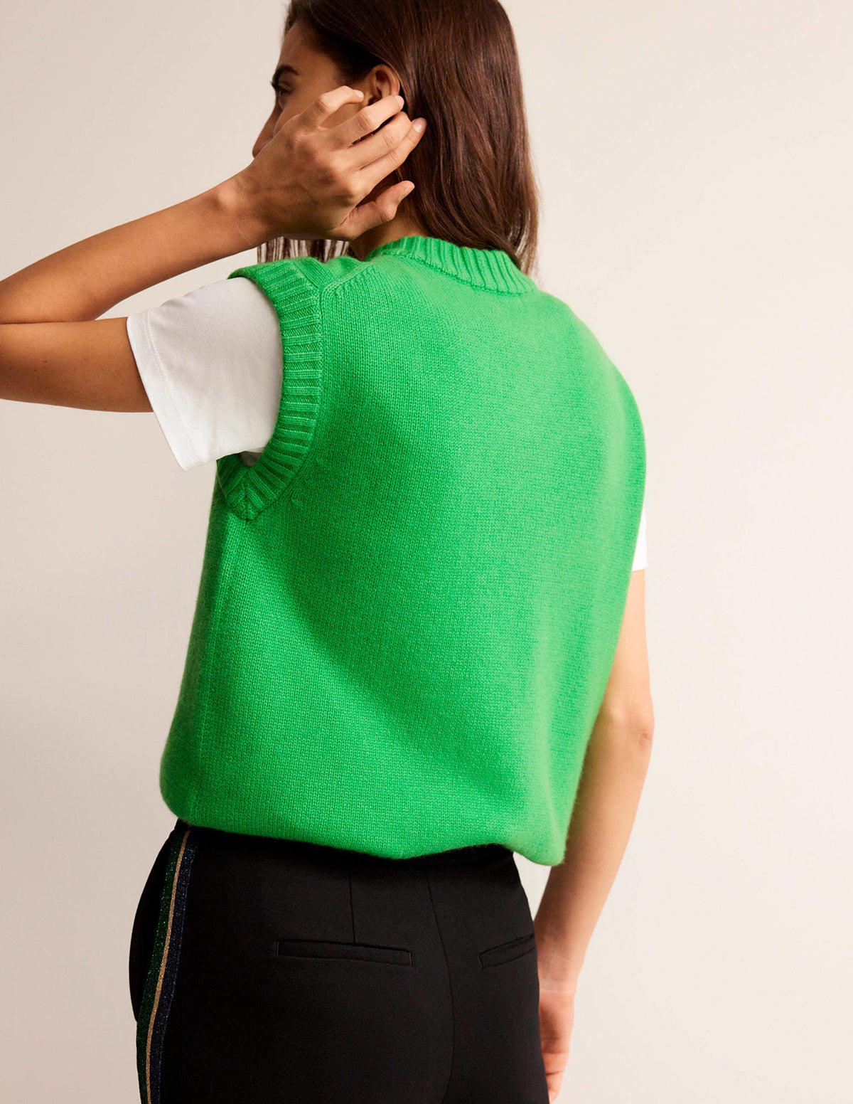 Chunky Cashmere Crew Neck Tank-Pigment Green - Image 3