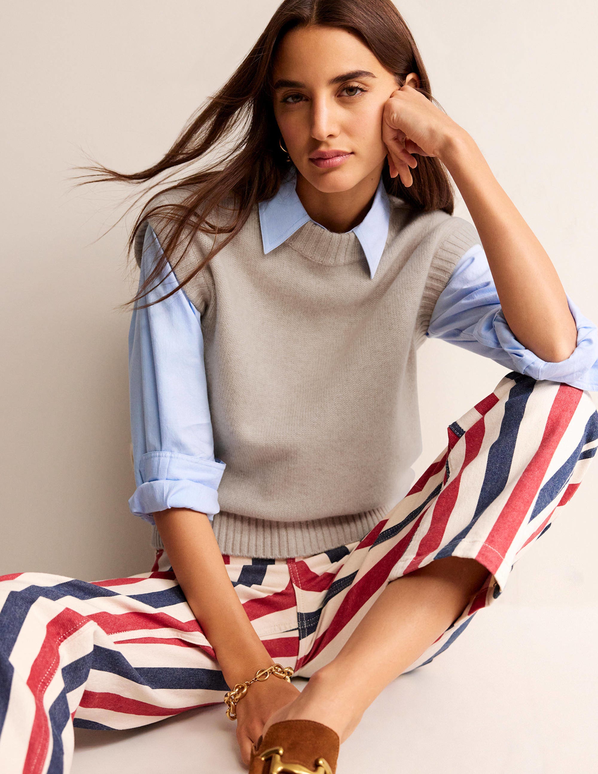 Chunky Cashmere Crew Neck Tank-Oatmeal - Image 1