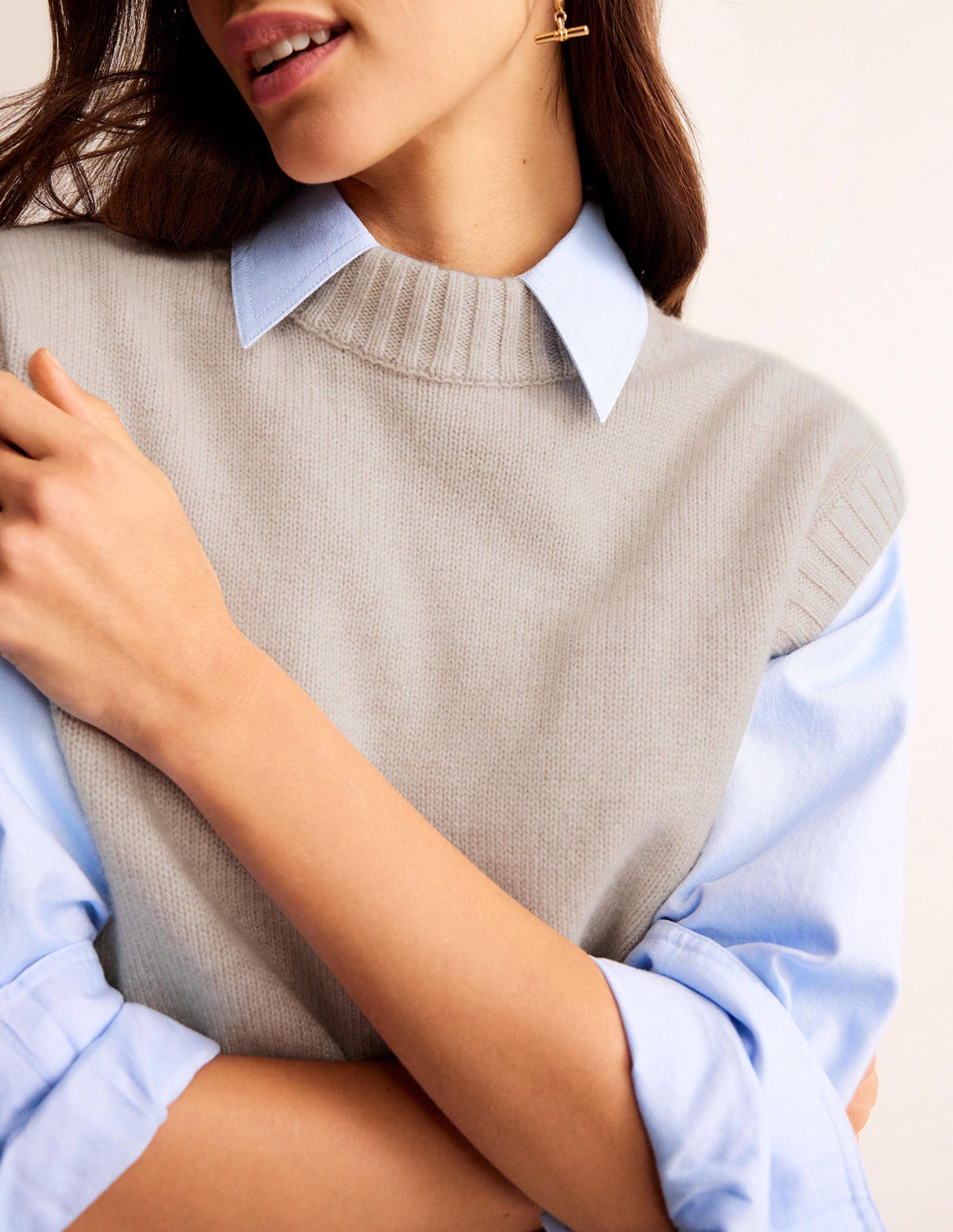 Chunky Cashmere Crew Neck Tank-Oatmeal-2