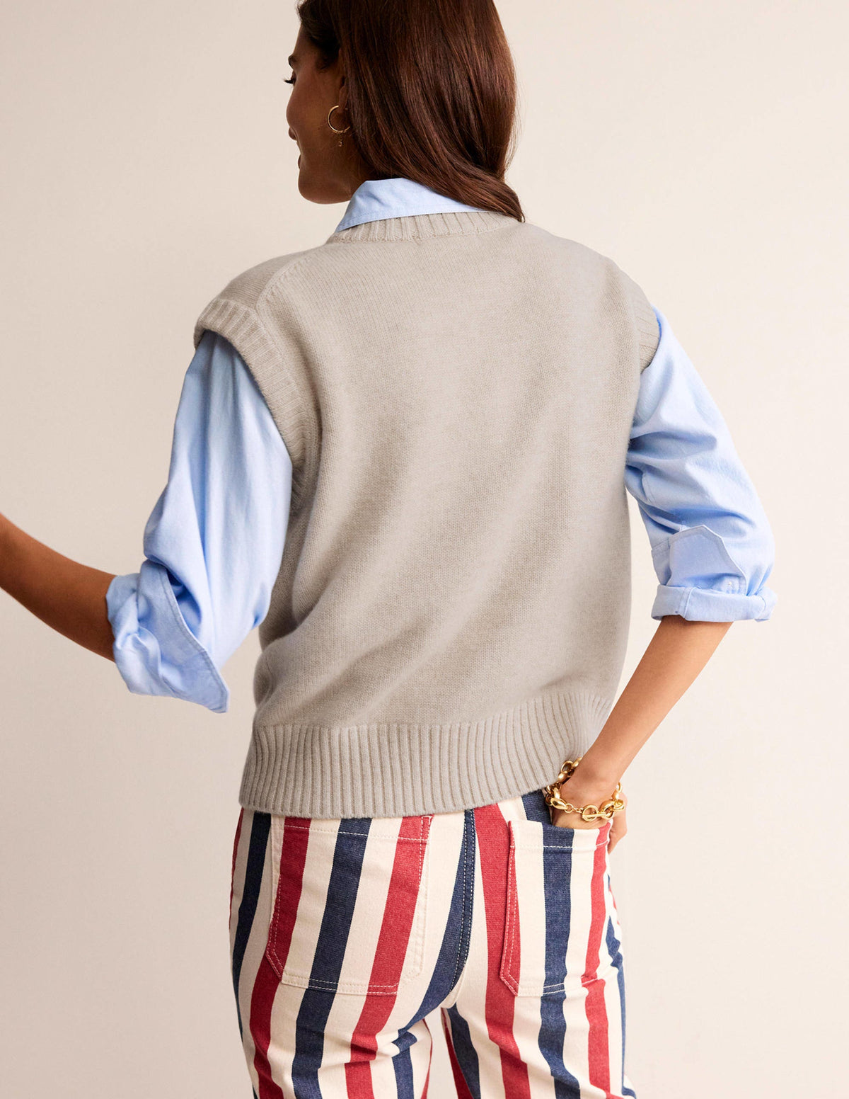 Chunky Cashmere Crew Neck Tank-Oatmeal - Image 3