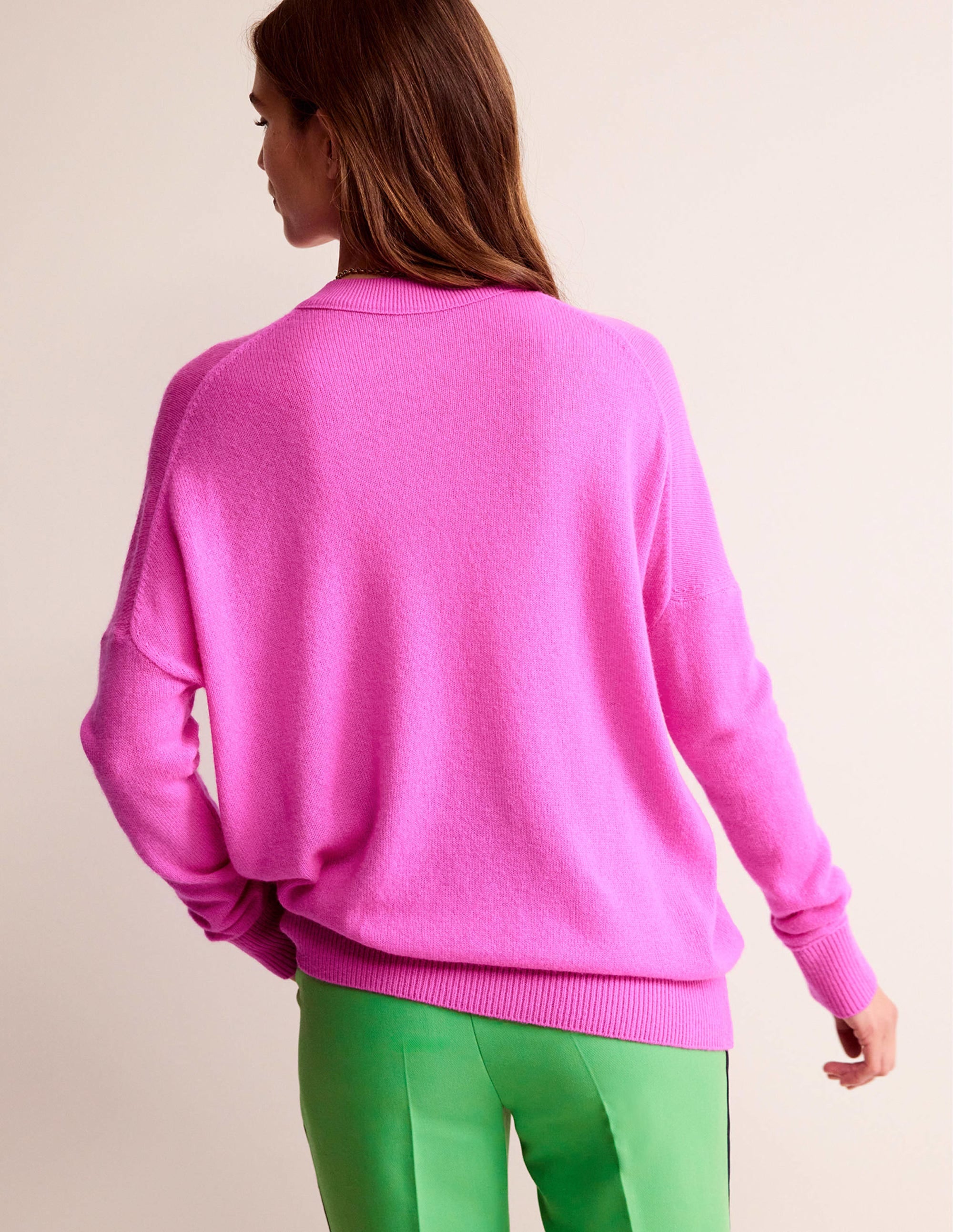 Cashmere Boyfriend Crew Jumper-Neon Pink - Image 3