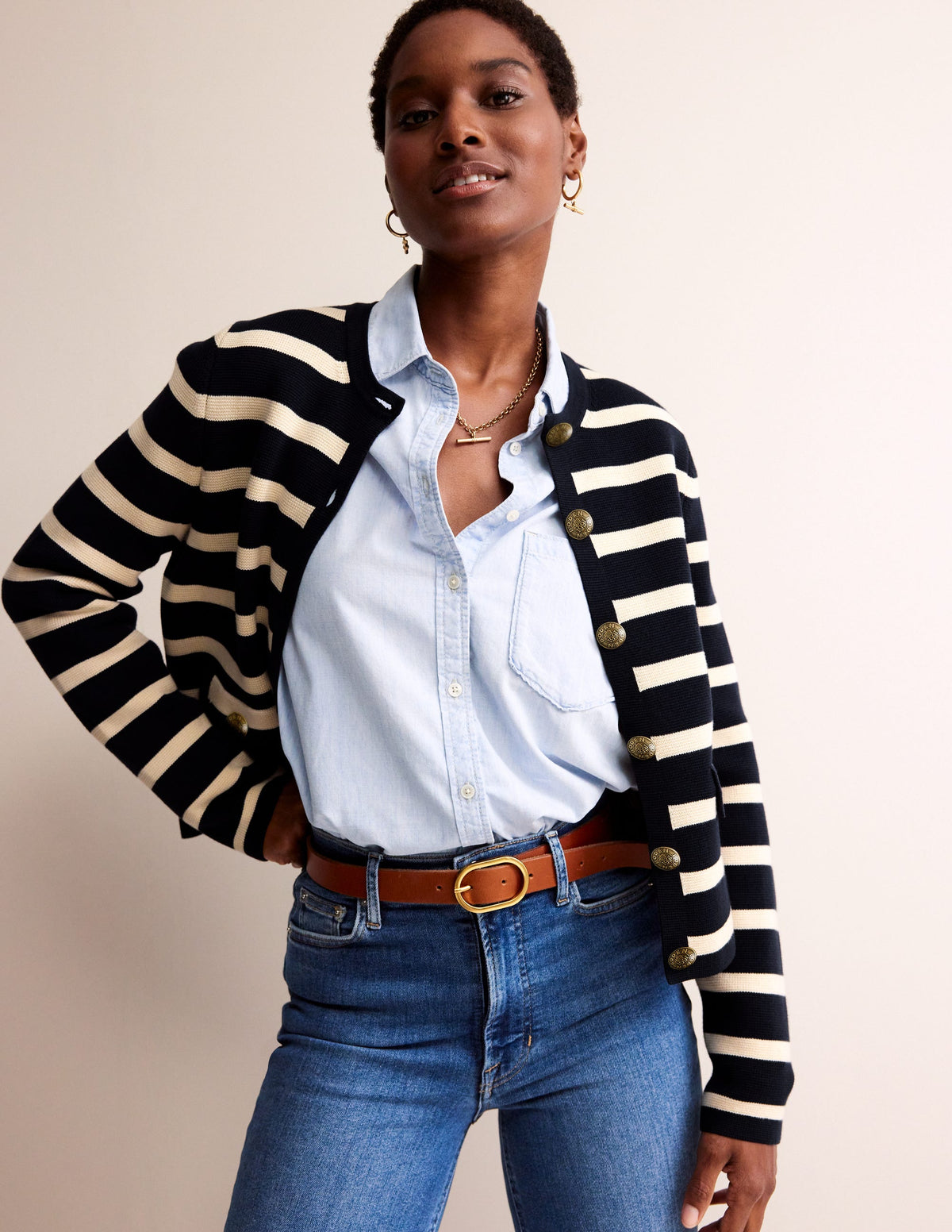 Holly Knitted Jacket-Navy, Ivory - Image 1