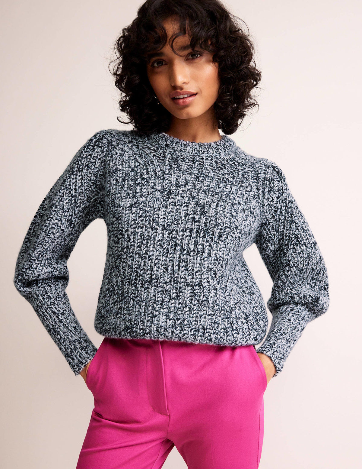 Chunky-Rib Cashmere Jumper-Blues Melange - Image 1