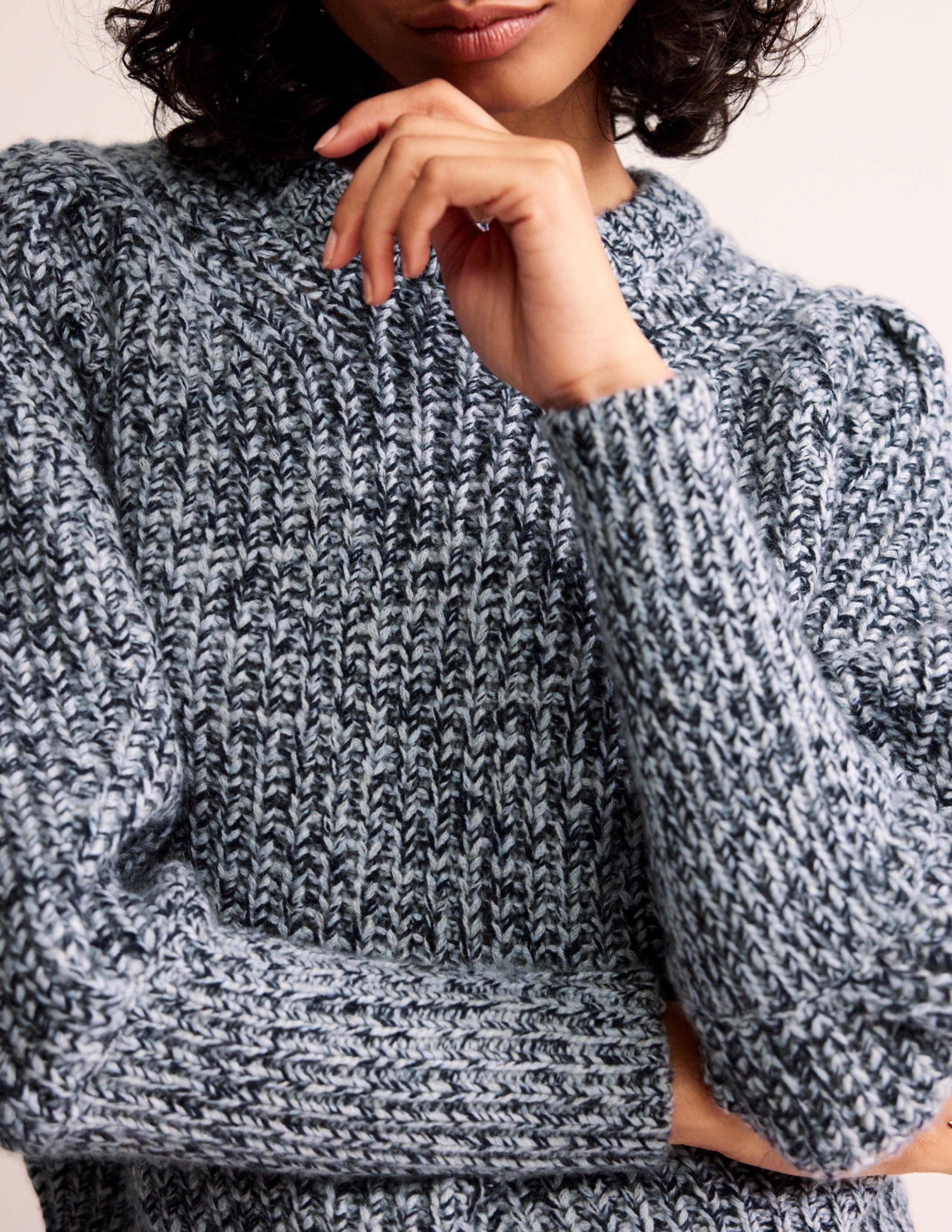 Chunky-Rib Cashmere Jumper-Blues Melange - Image 2