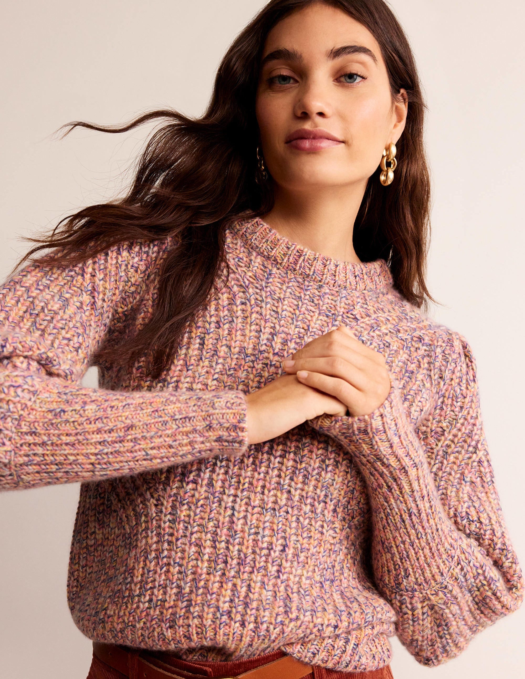Chunky-Rib Cashmere Jumper-Dusky Rose Marl - Image 1