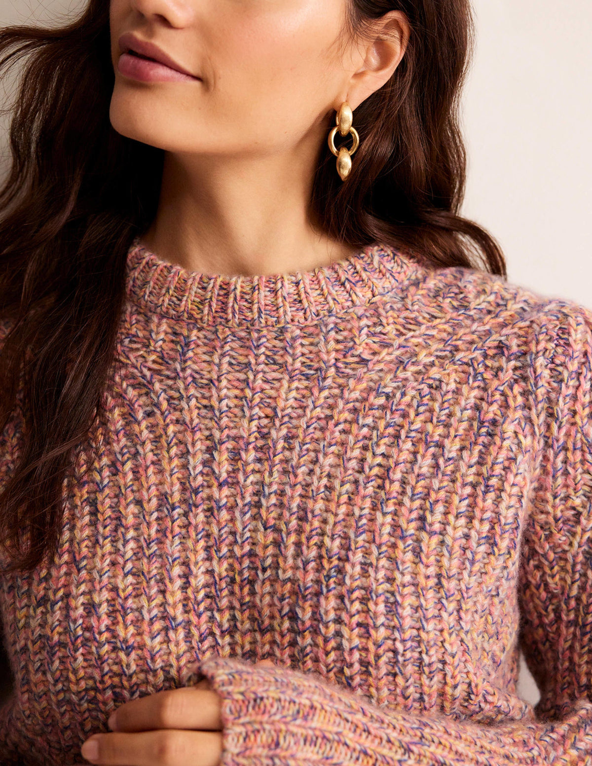 Chunky-Rib Cashmere Jumper-Dusky Rose Marl - Image 2