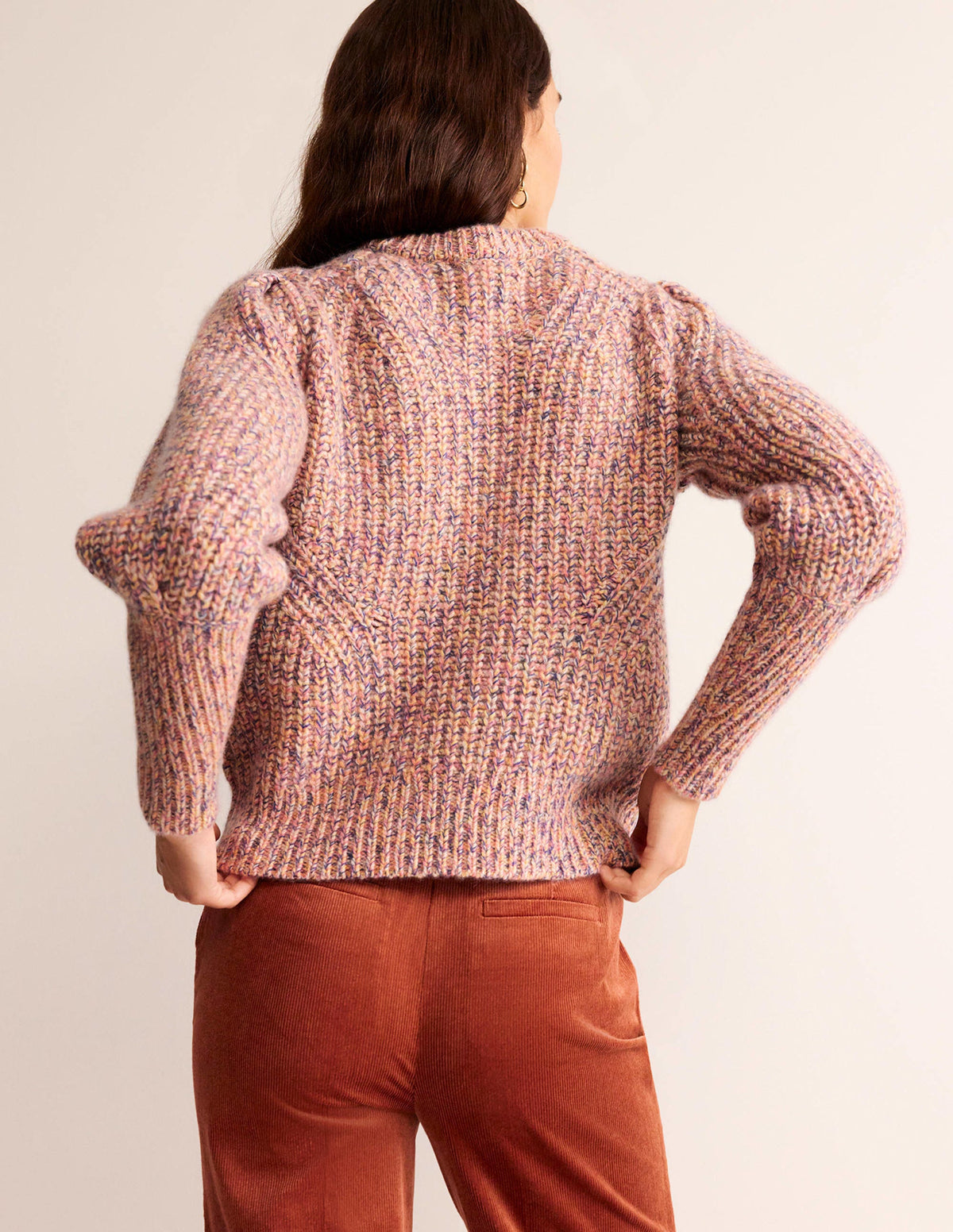 Chunky-Rib Cashmere Jumper-Dusky Rose Marl - Image 3