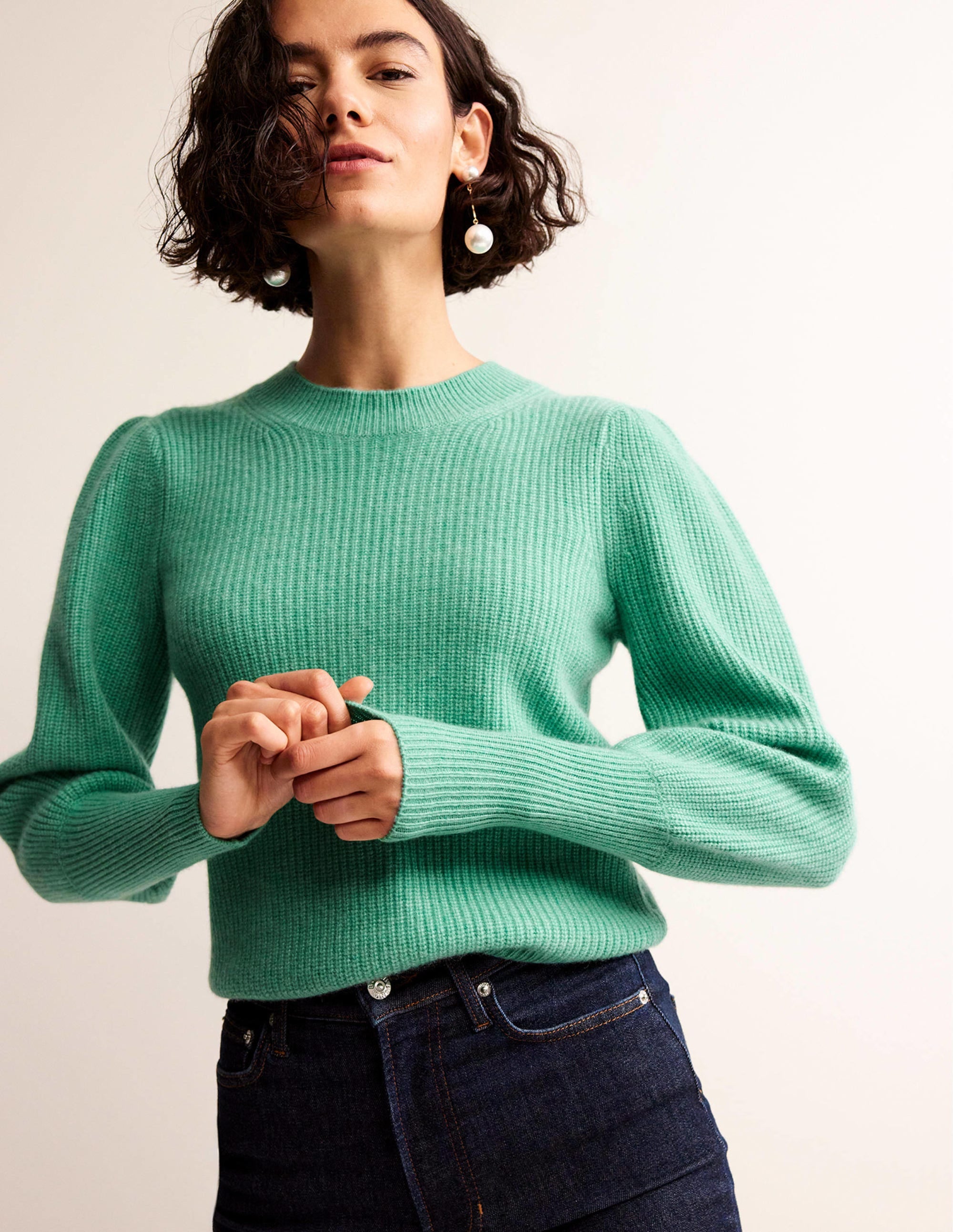 Key-Hole Cashmere Jumper-Indian Ocean - Image 1