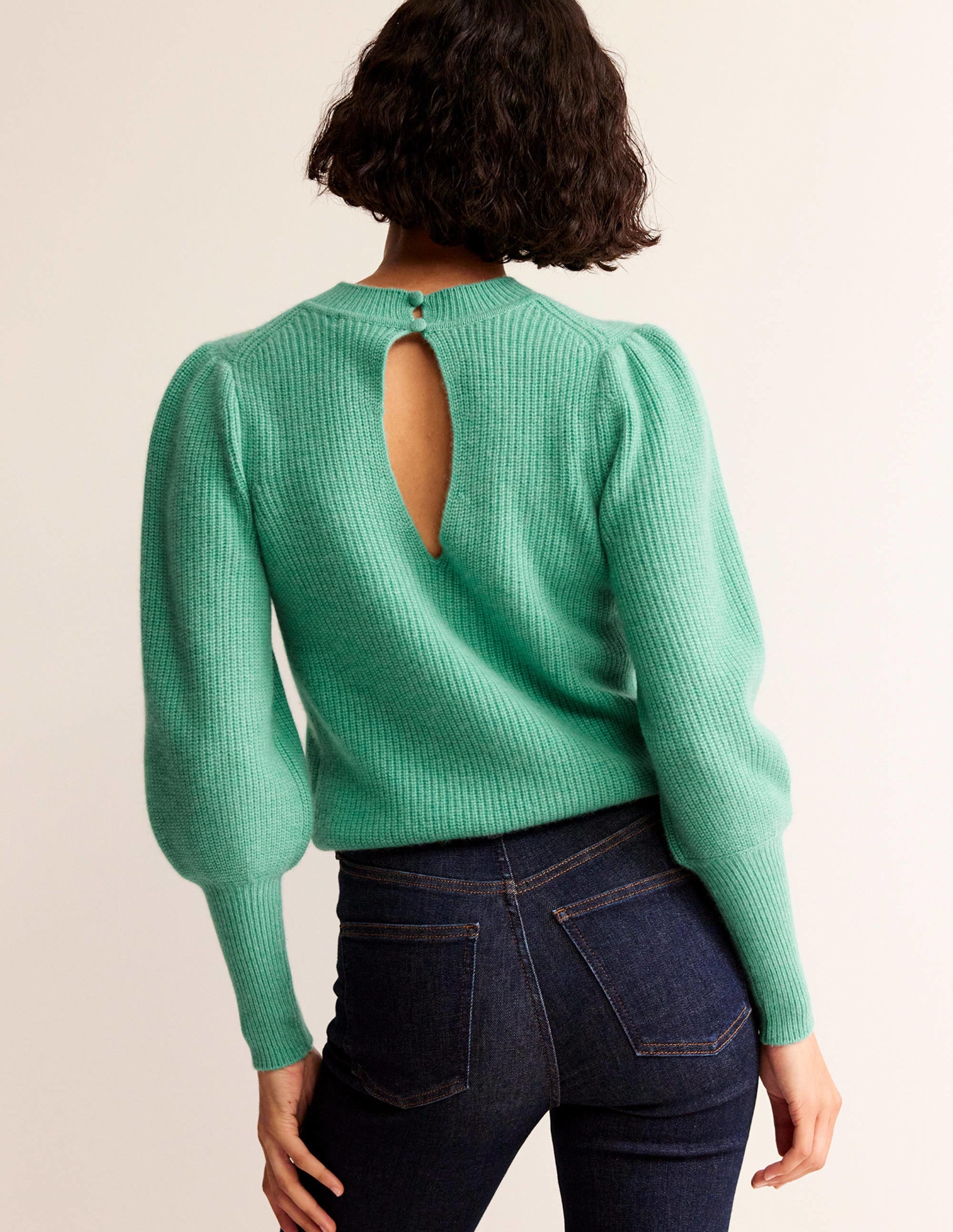 Key-Hole Cashmere Jumper-Indian Ocean - Image 3