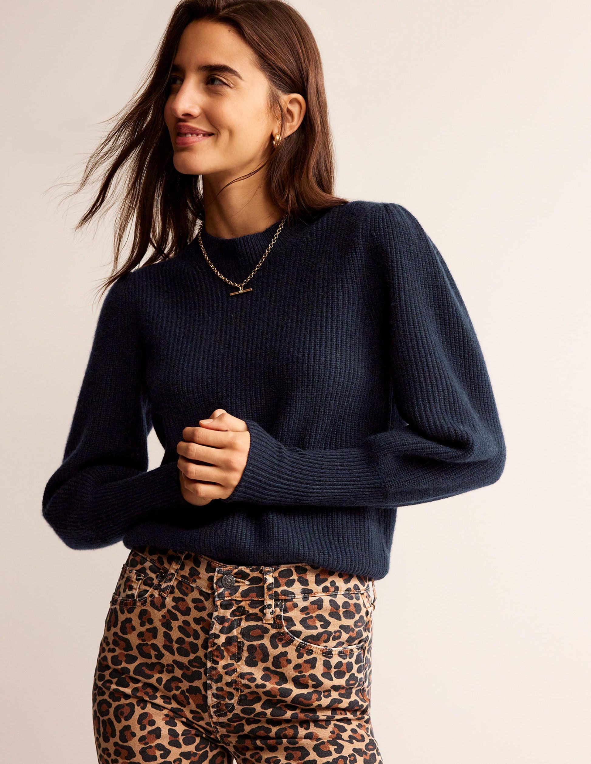Key-Hole Cashmere Jumper-Navy-1