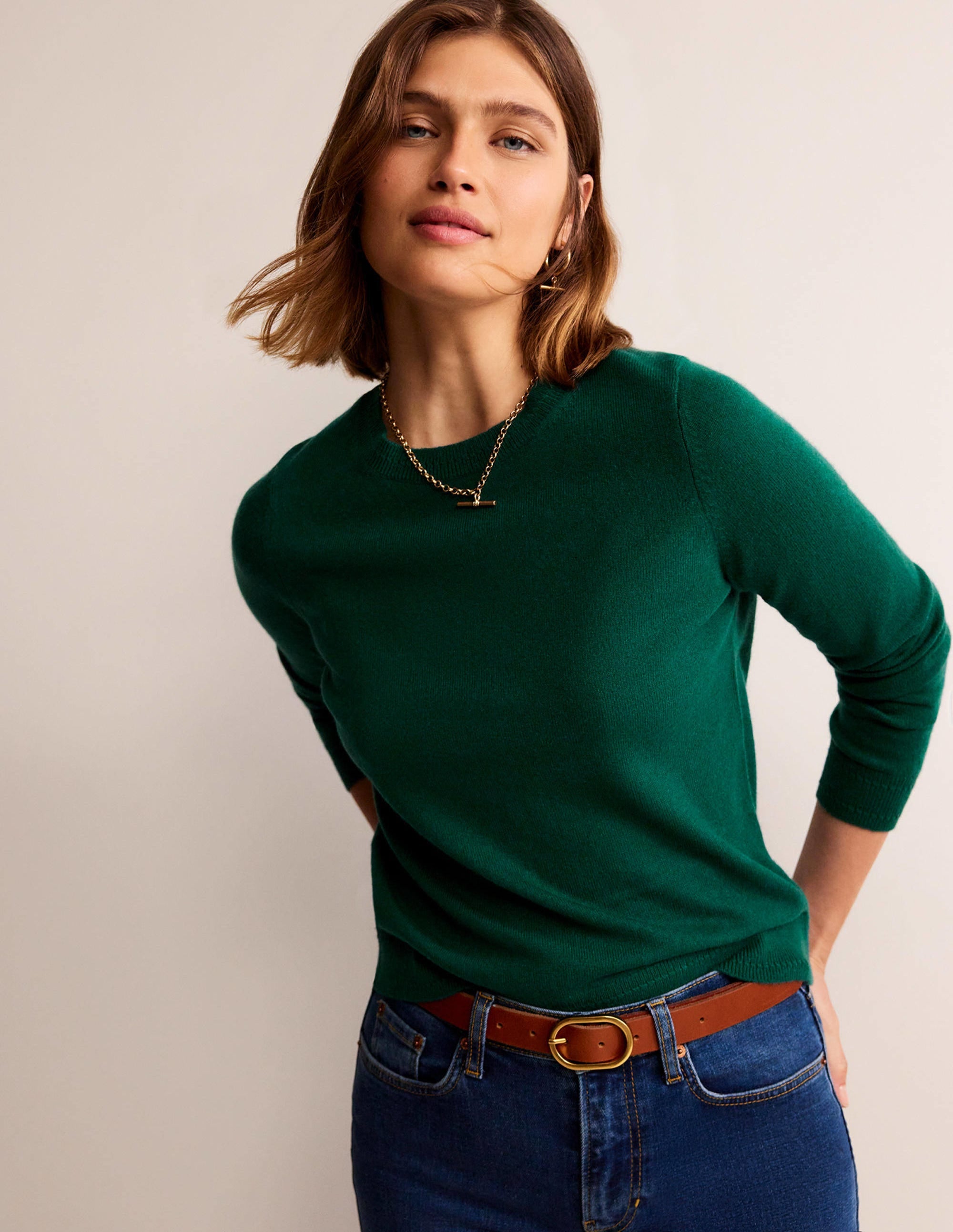 Eva Cashmere Crew Neck Jumper-Deep Forest - Image 4