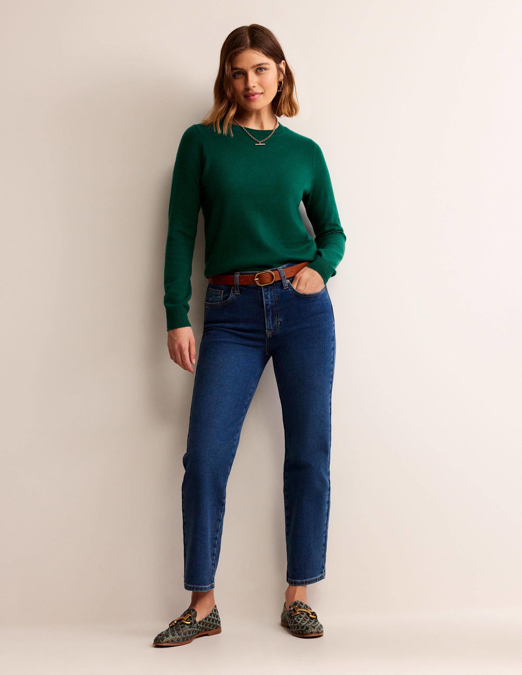 Eva Cashmere Crew Neck Jumper-Deep Forest - Image 5