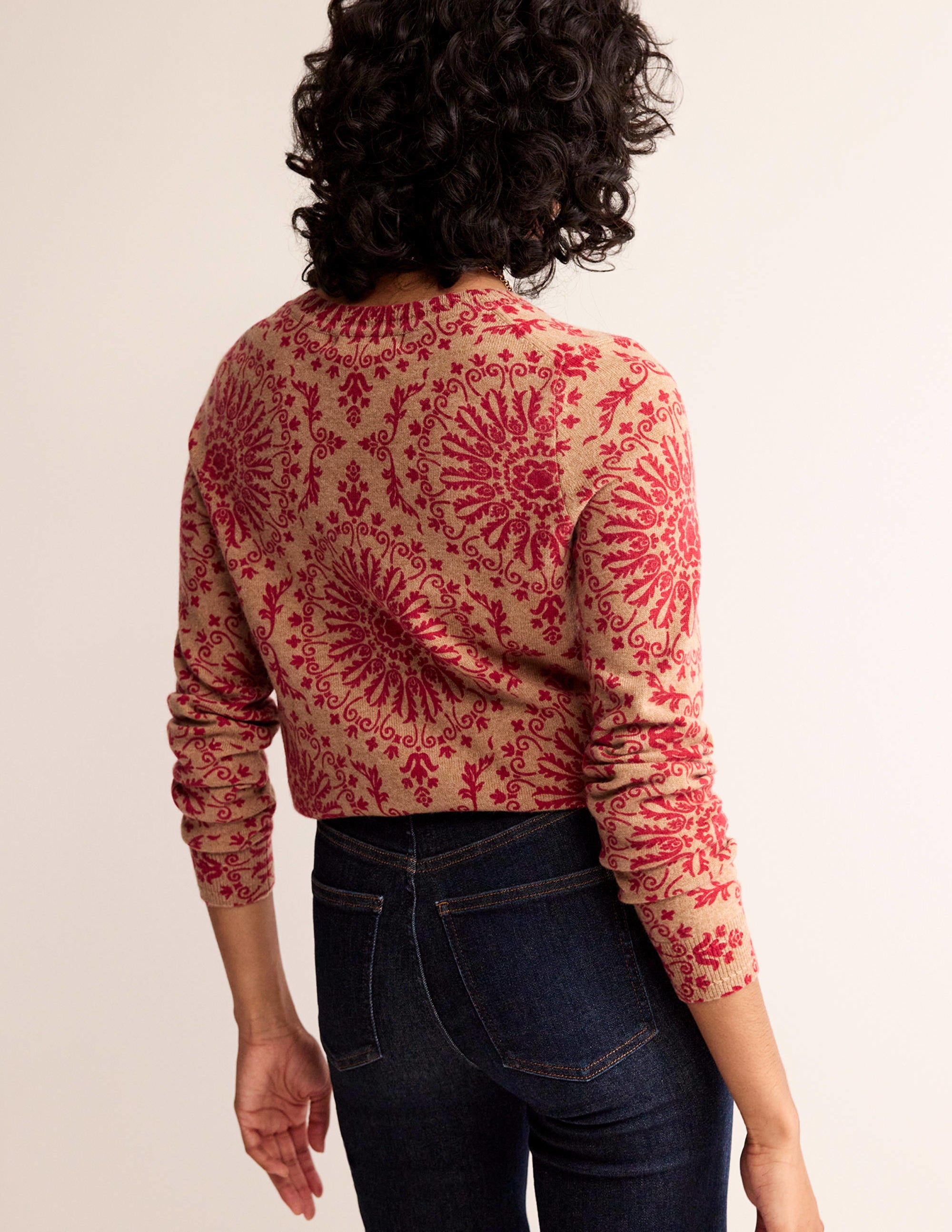 Eva Cashmere Crew Neck Jumper-Camel Pop Peony - Image 3