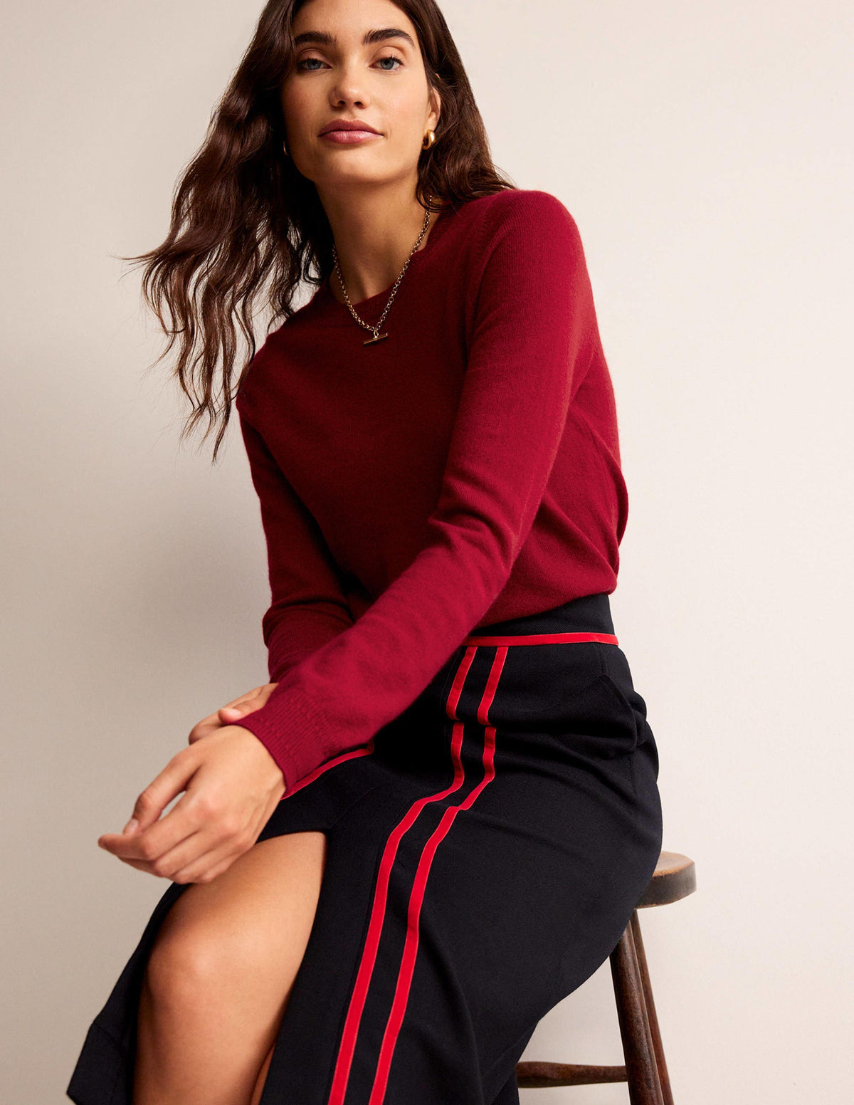 Eva Cashmere Crew Neck Jumper-Salsa - Image 1