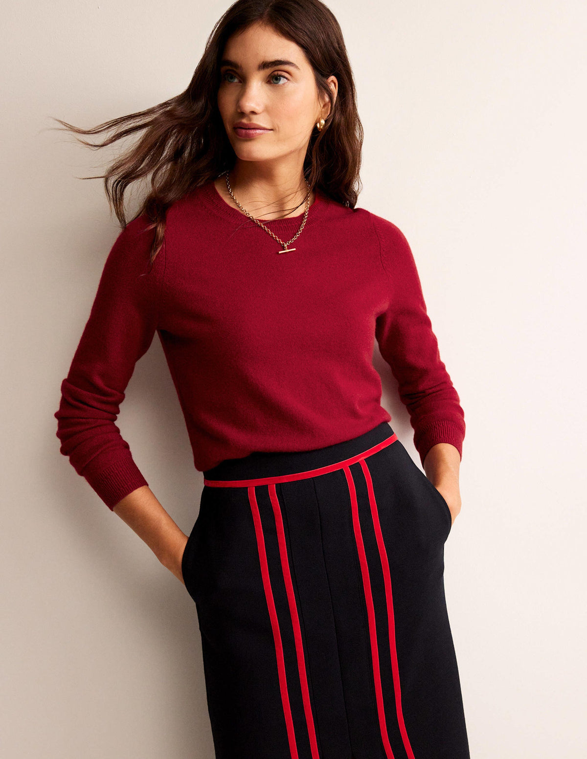 Eva Cashmere Crew Neck Jumper-Salsa - Image 4