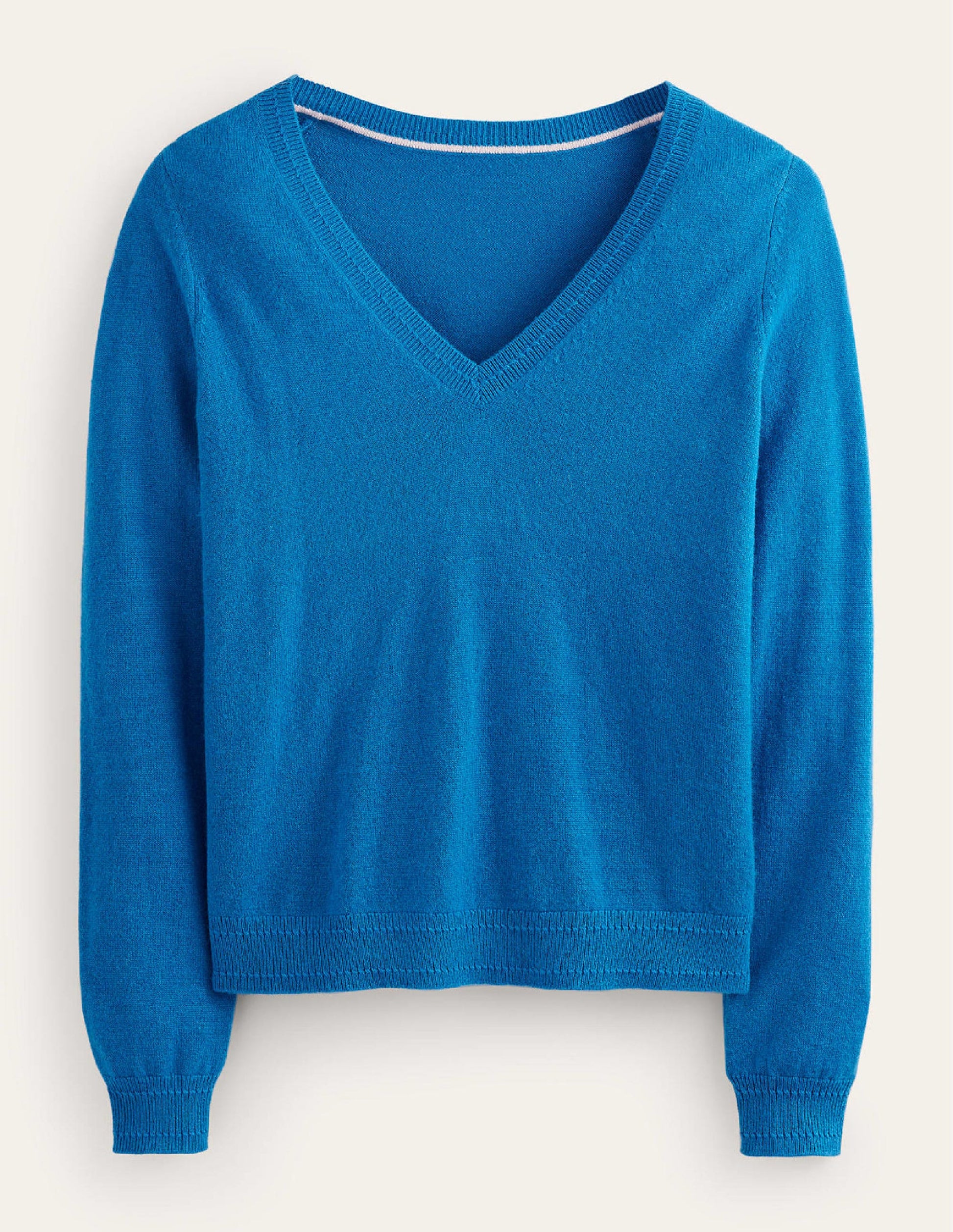 Eva Cashmere V-neck Jumper-Cyan-5