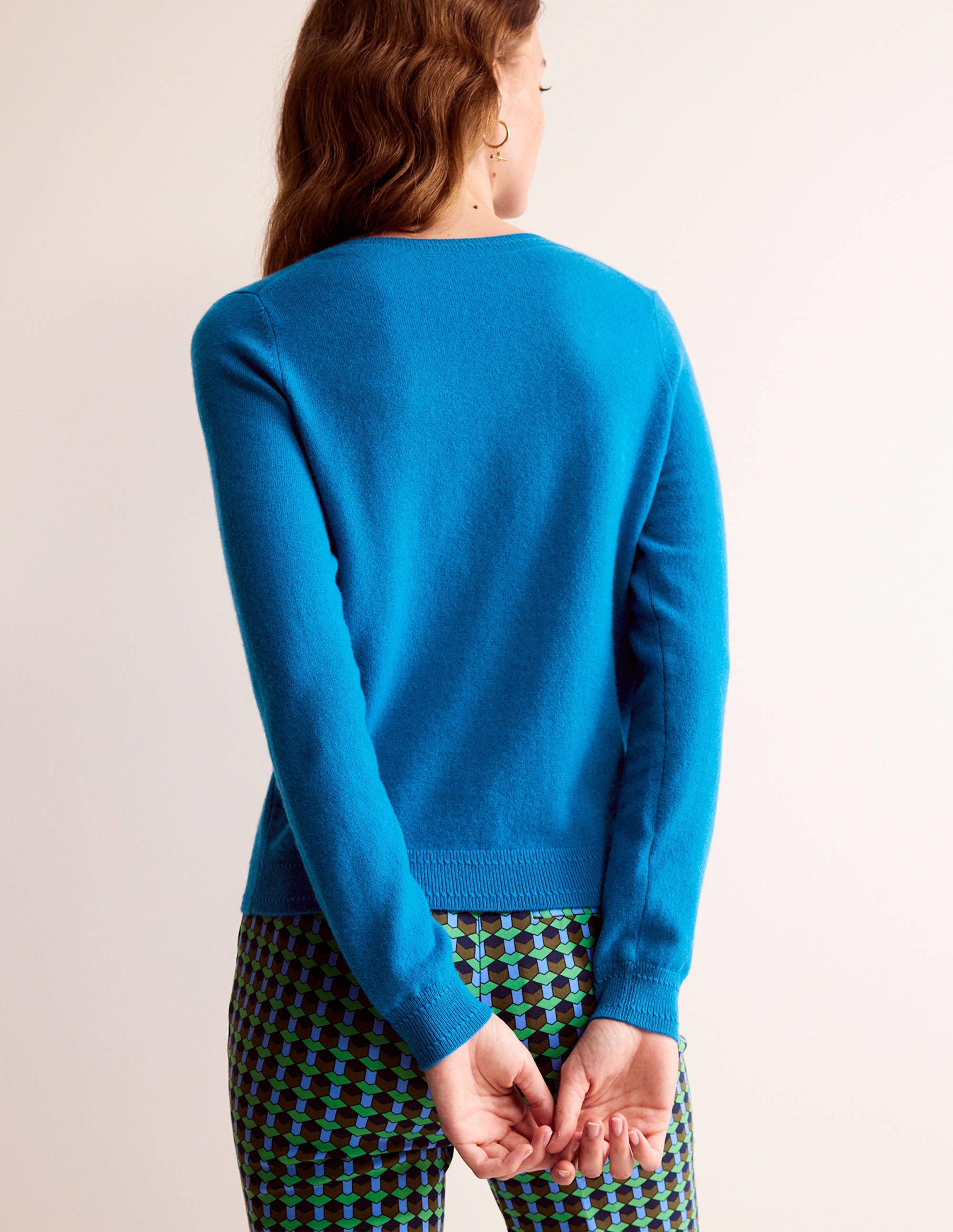 Eva Cashmere V-neck Jumper-Cyan - Image 3