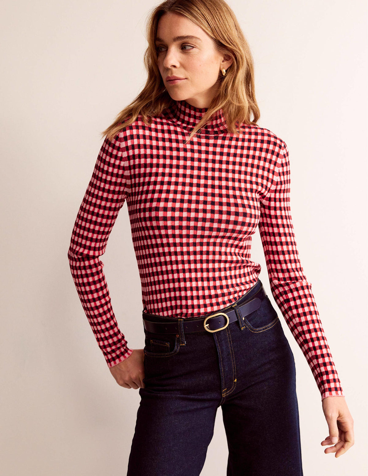 Fitted Check Jumper-Hot Pepper, Marshmallow-1