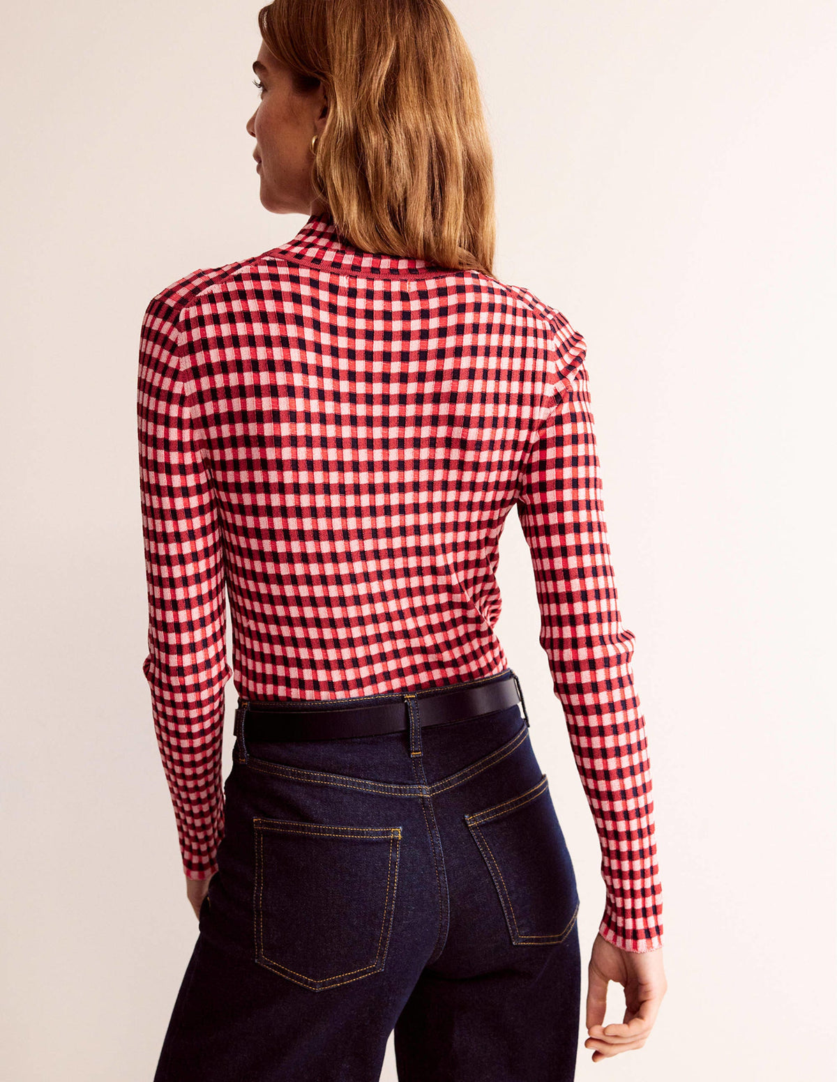 Fitted Check Jumper-Hot Pepper, Marshmallow-3
