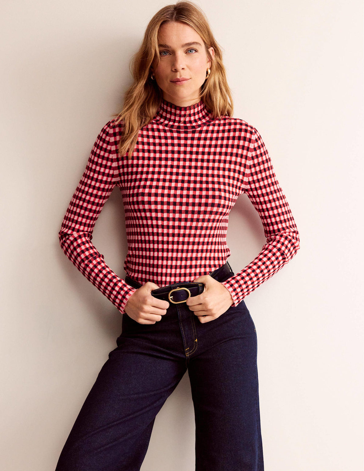 Fitted Check Jumper-Hot Pepper, Marshmallow - Image 4