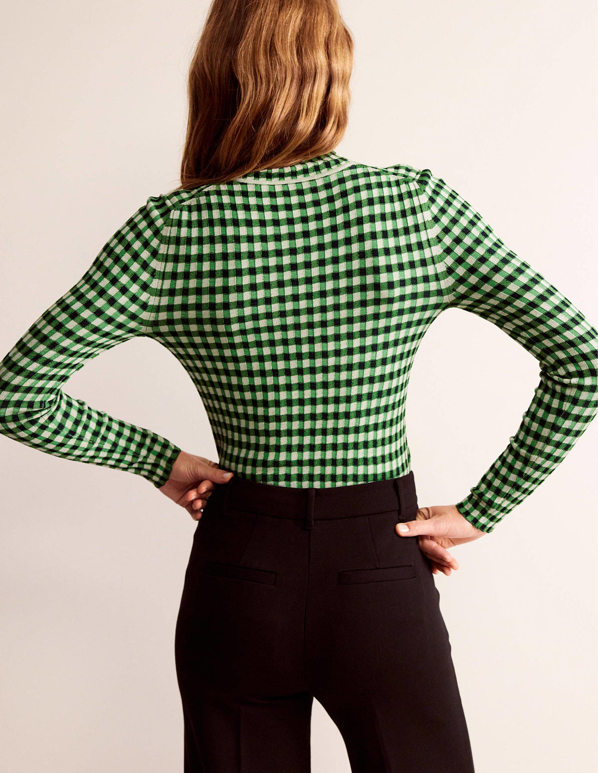 Fitted Check Jumper-Navy, Bright Green - Image 3