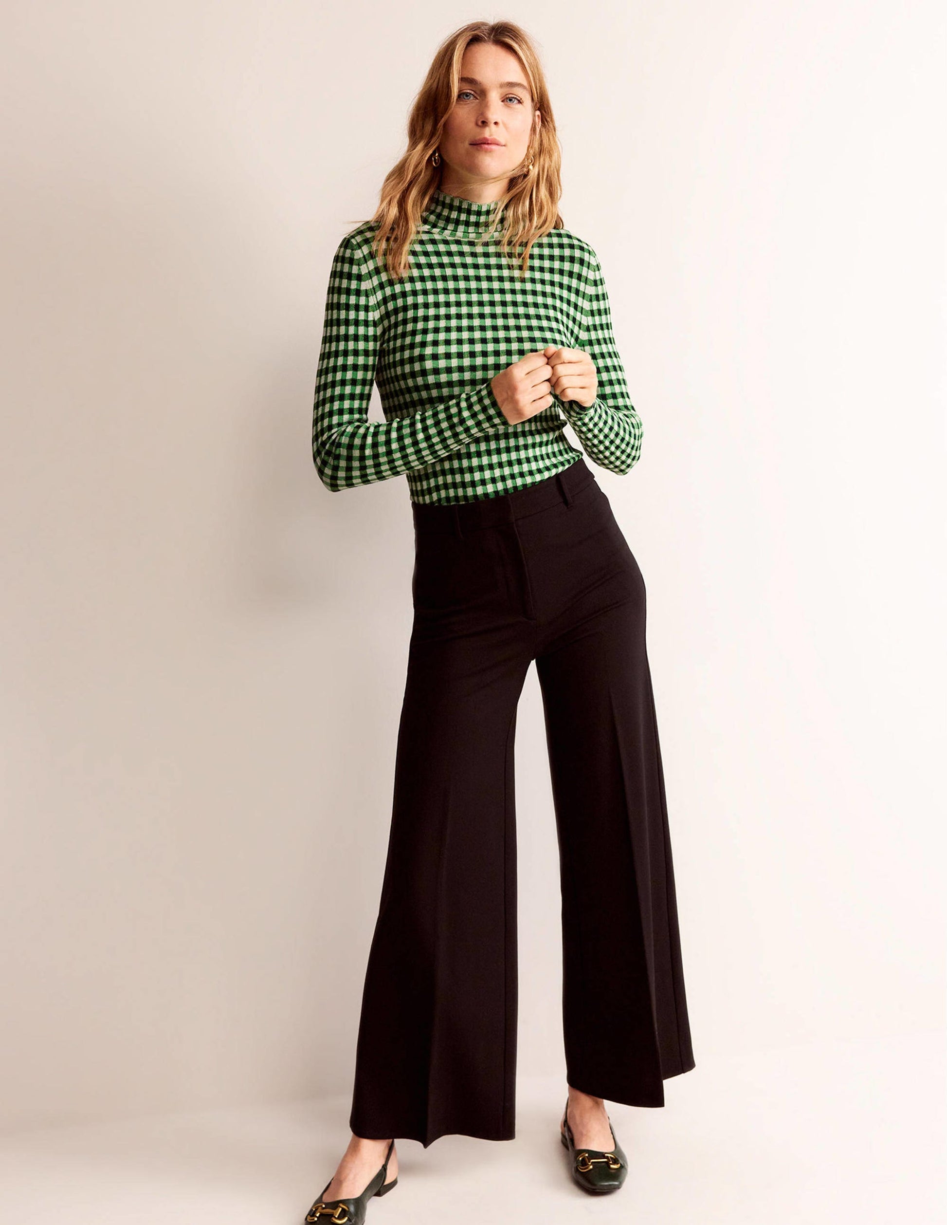 Fitted Check Jumper-Navy, Bright Green-4