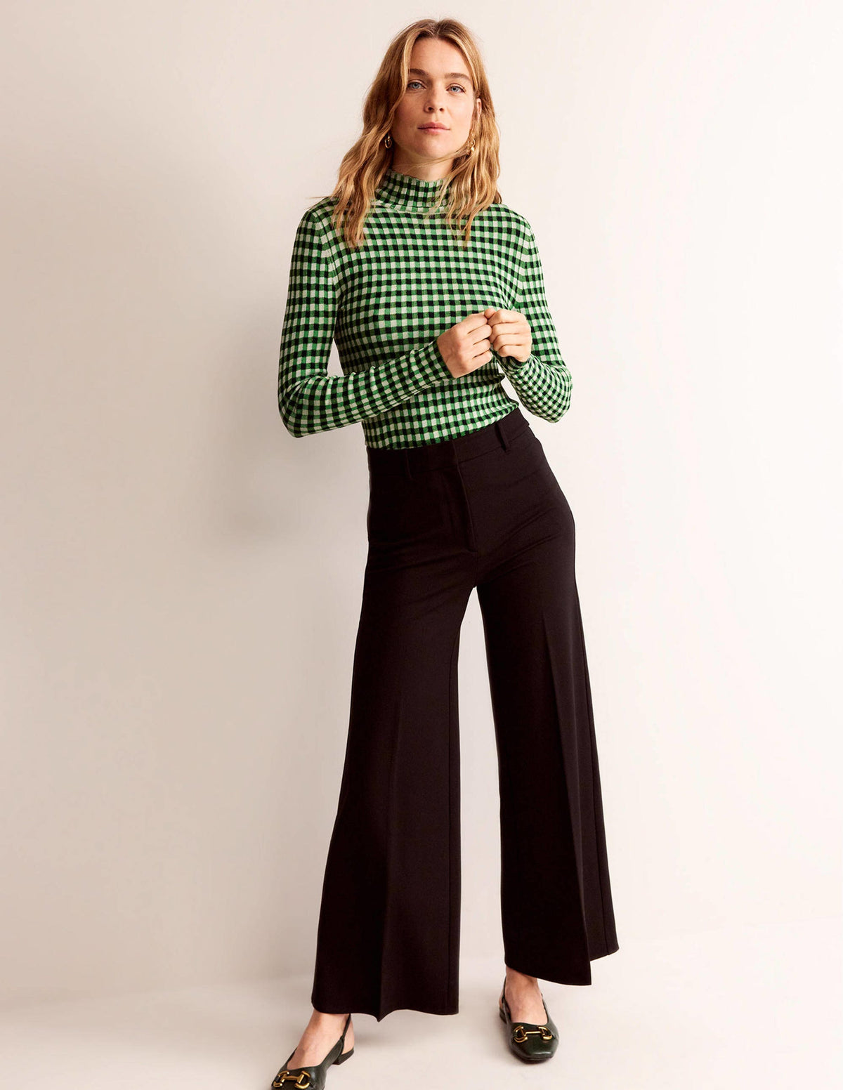 Fitted Check Jumper-Navy, Bright Green - Image 4