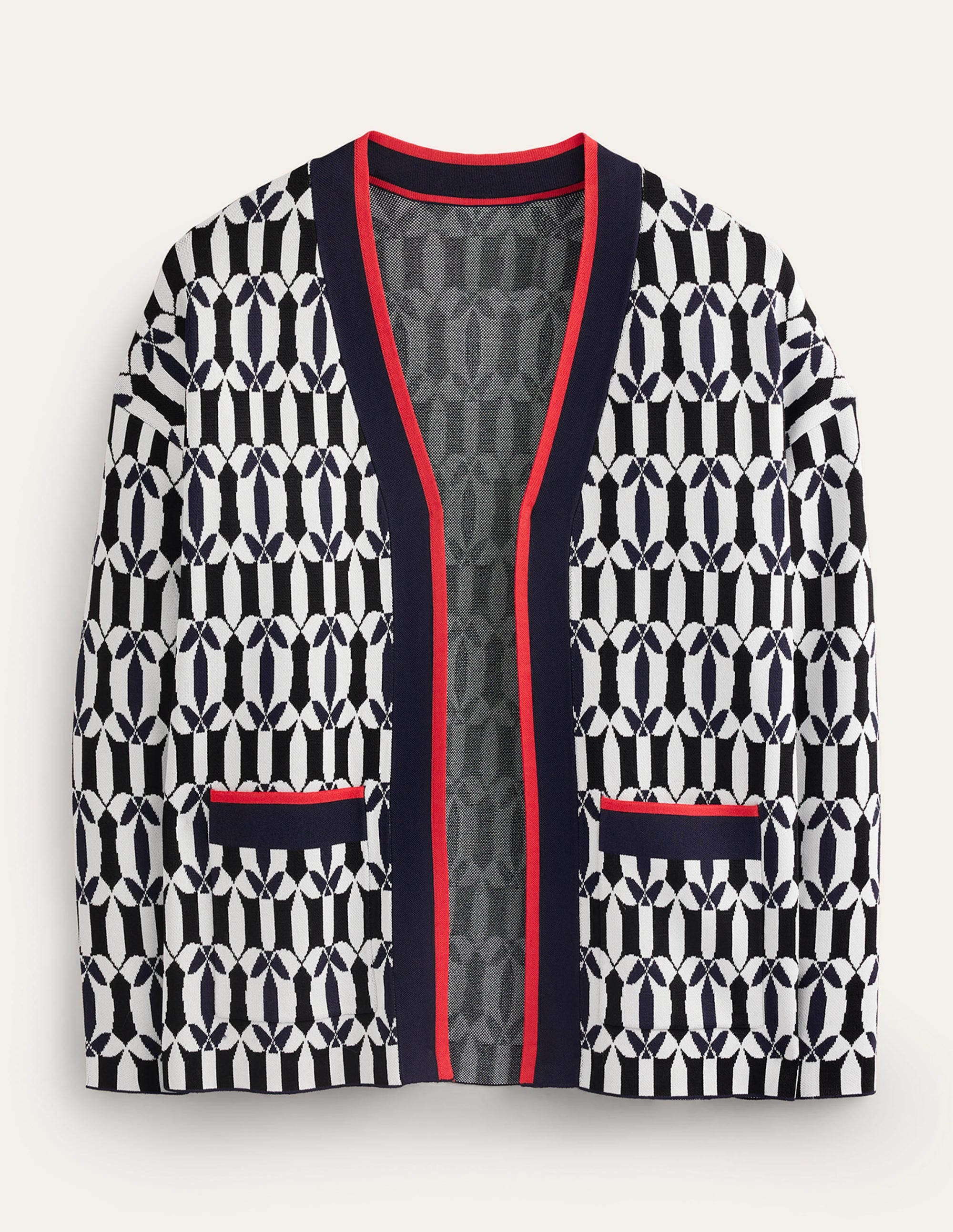 Jacquard Cardigan-Black and Ivory, Geometric - Image 6