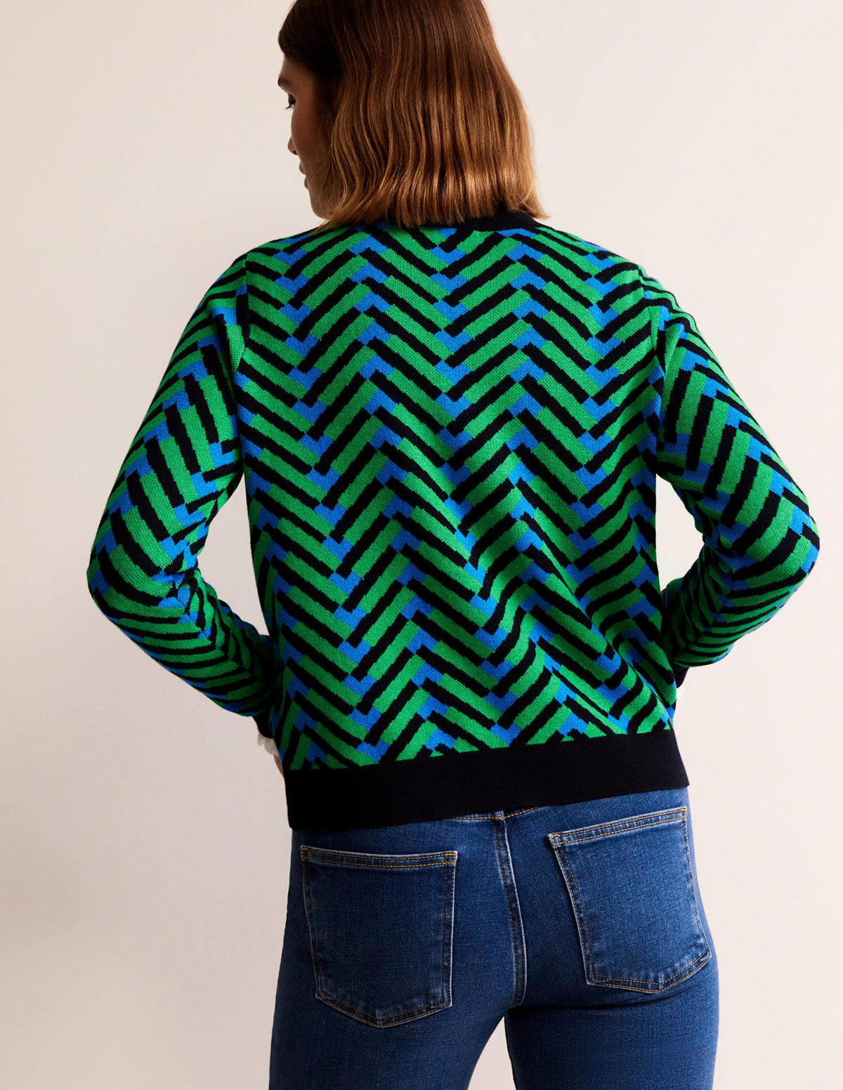 Jacquard Jumper-Pigment Green, Chevron Geo-3