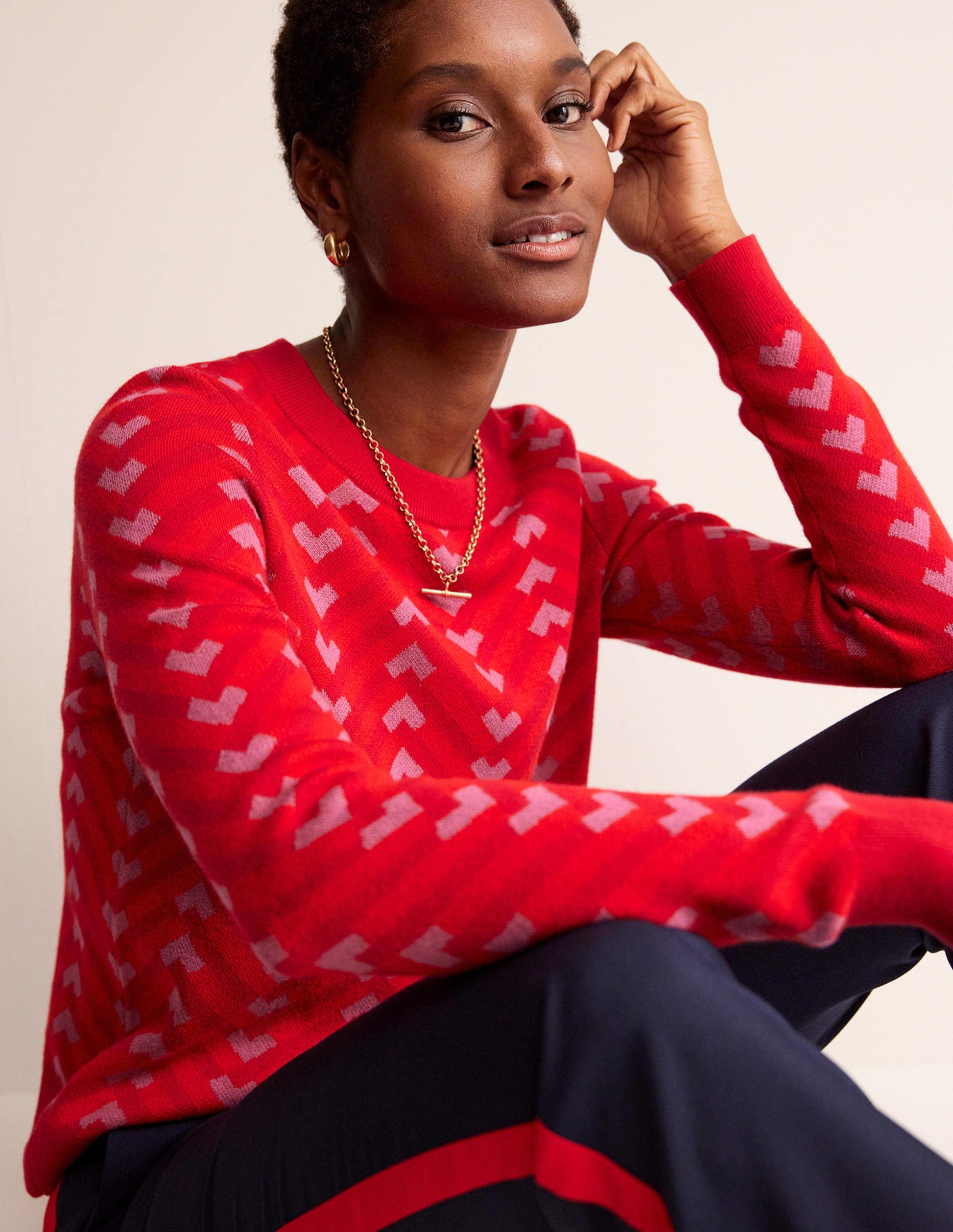 Jacquard Jumper-Cranberry, Chevron Geo-1