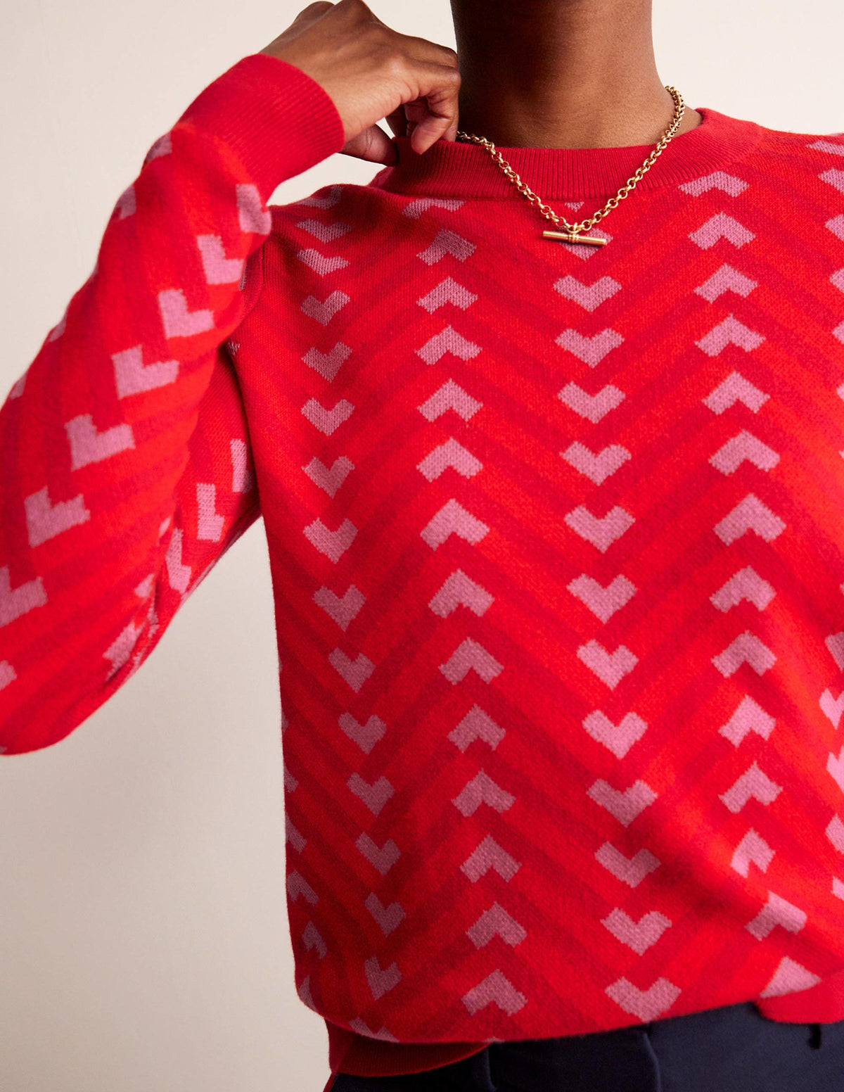 Jacquard Jumper-Cranberry, Chevron Geo-2