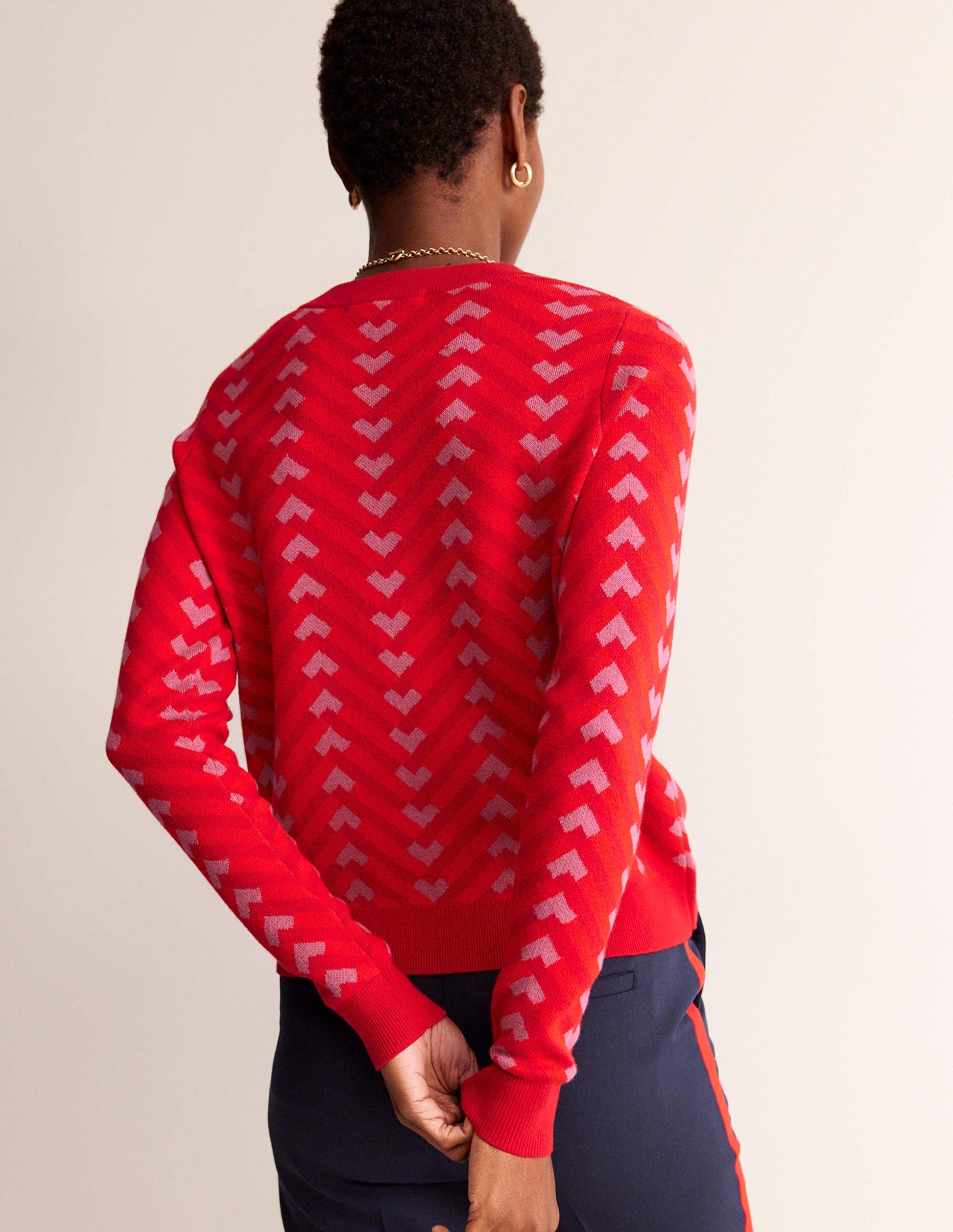Jacquard Jumper-Cranberry, Chevron Geo-3