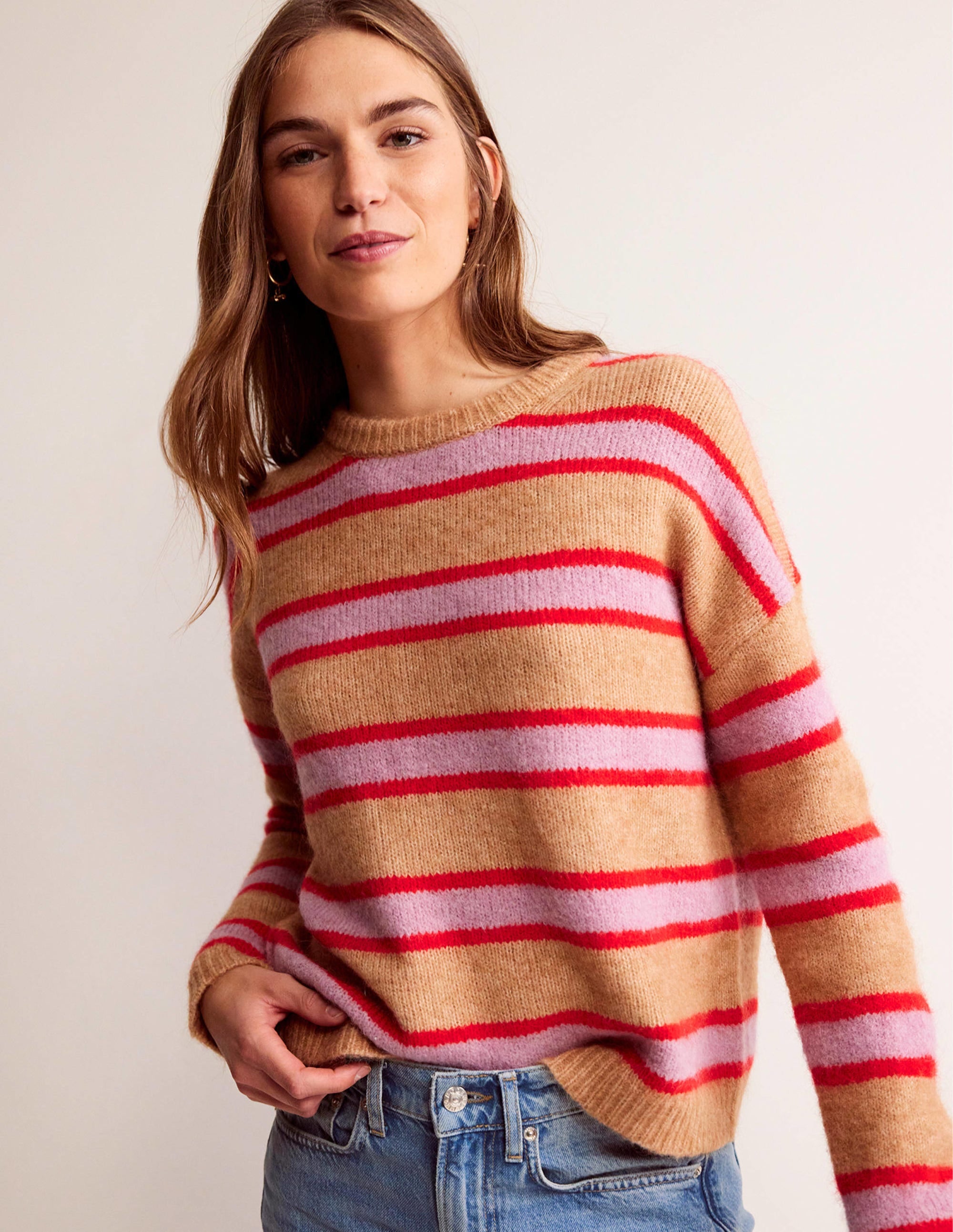 Rosemary Relaxed Fluffy Jumper-Camel Marl, Strawberry Sherbet - Image 1