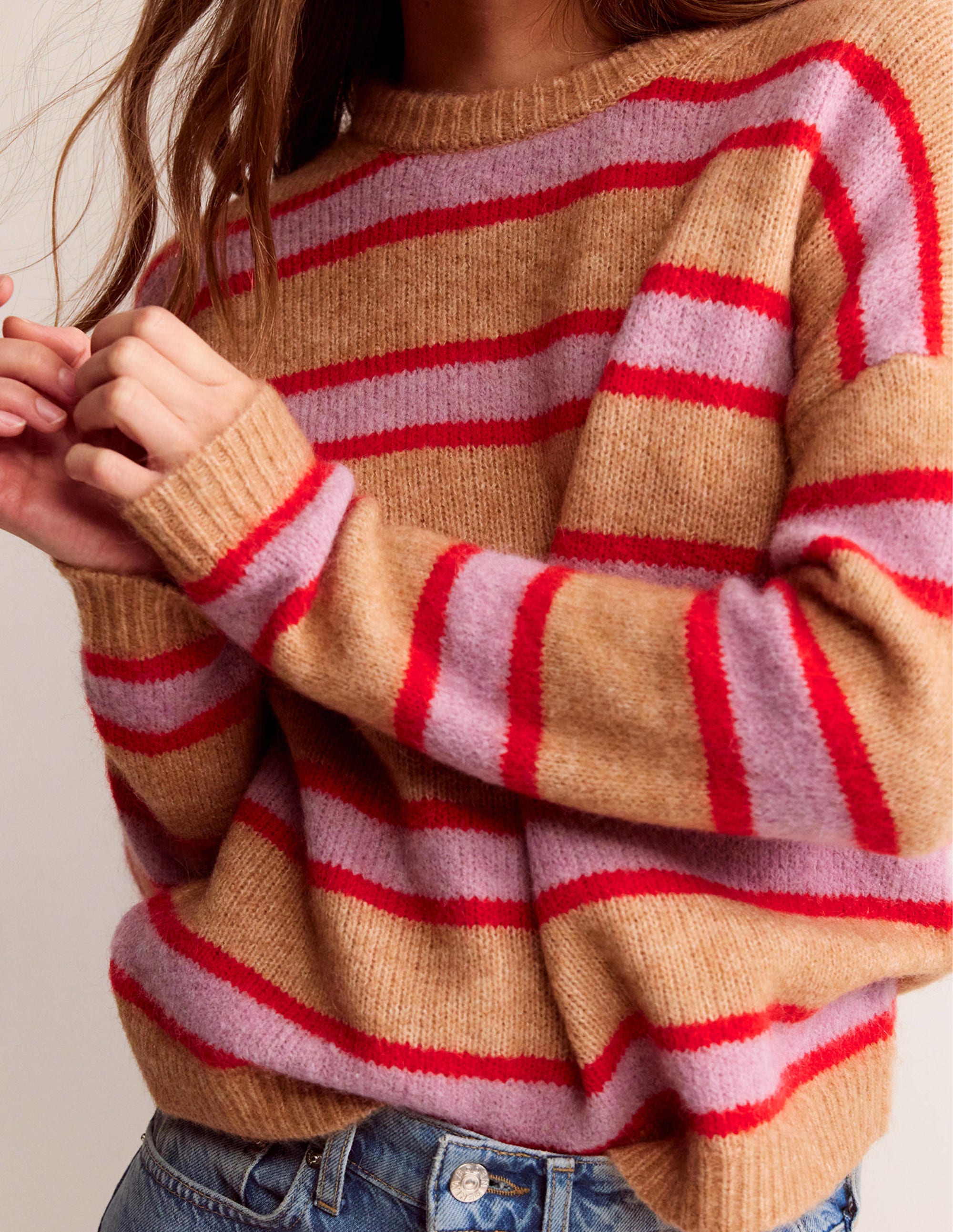 Rosemary Relaxed Fluffy Jumper-Camel Marl, Strawberry Sherbet - Image 2