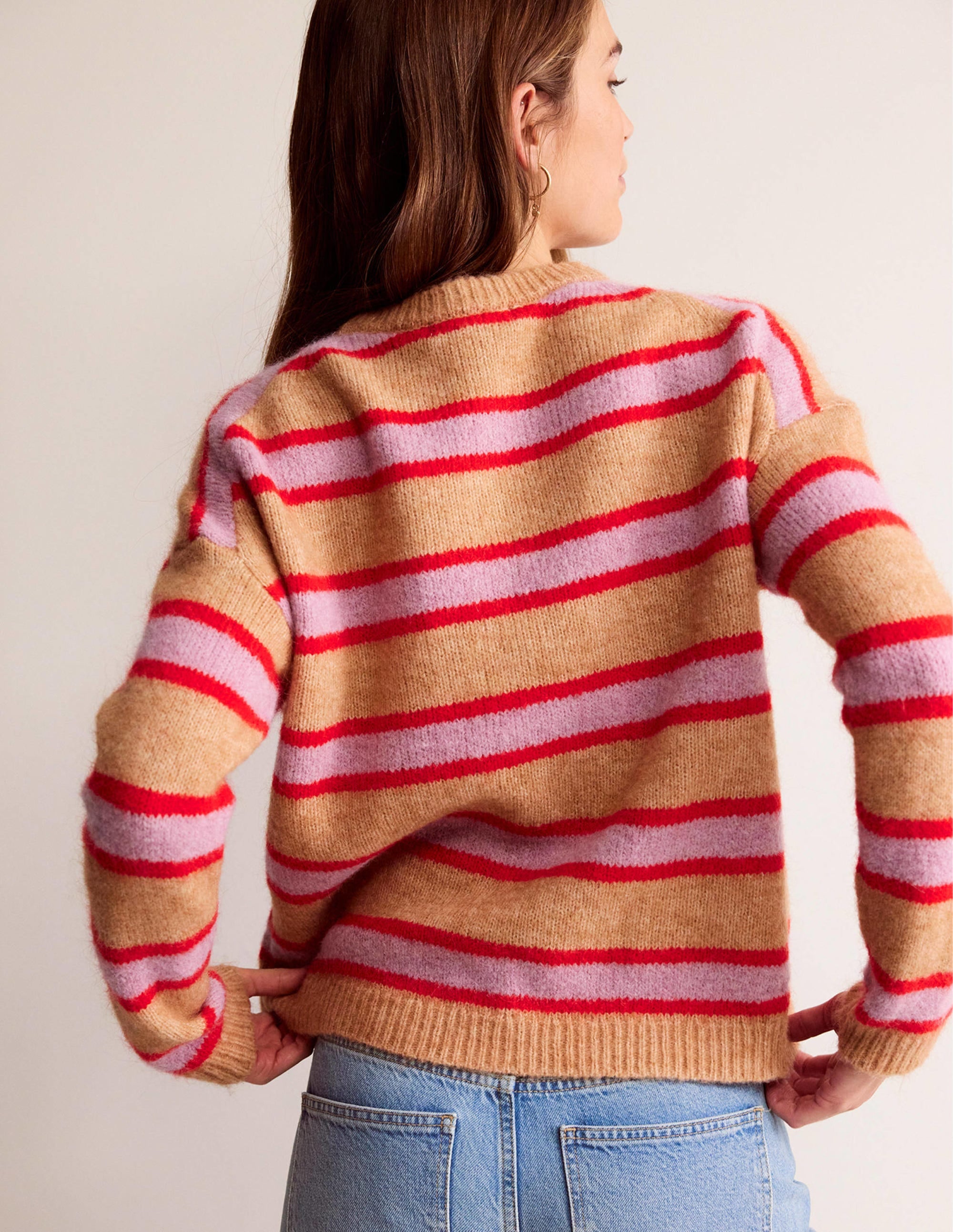 Rosemary Relaxed Fluffy Jumper-Camel Marl, Strawberry Sherbet - Image 3