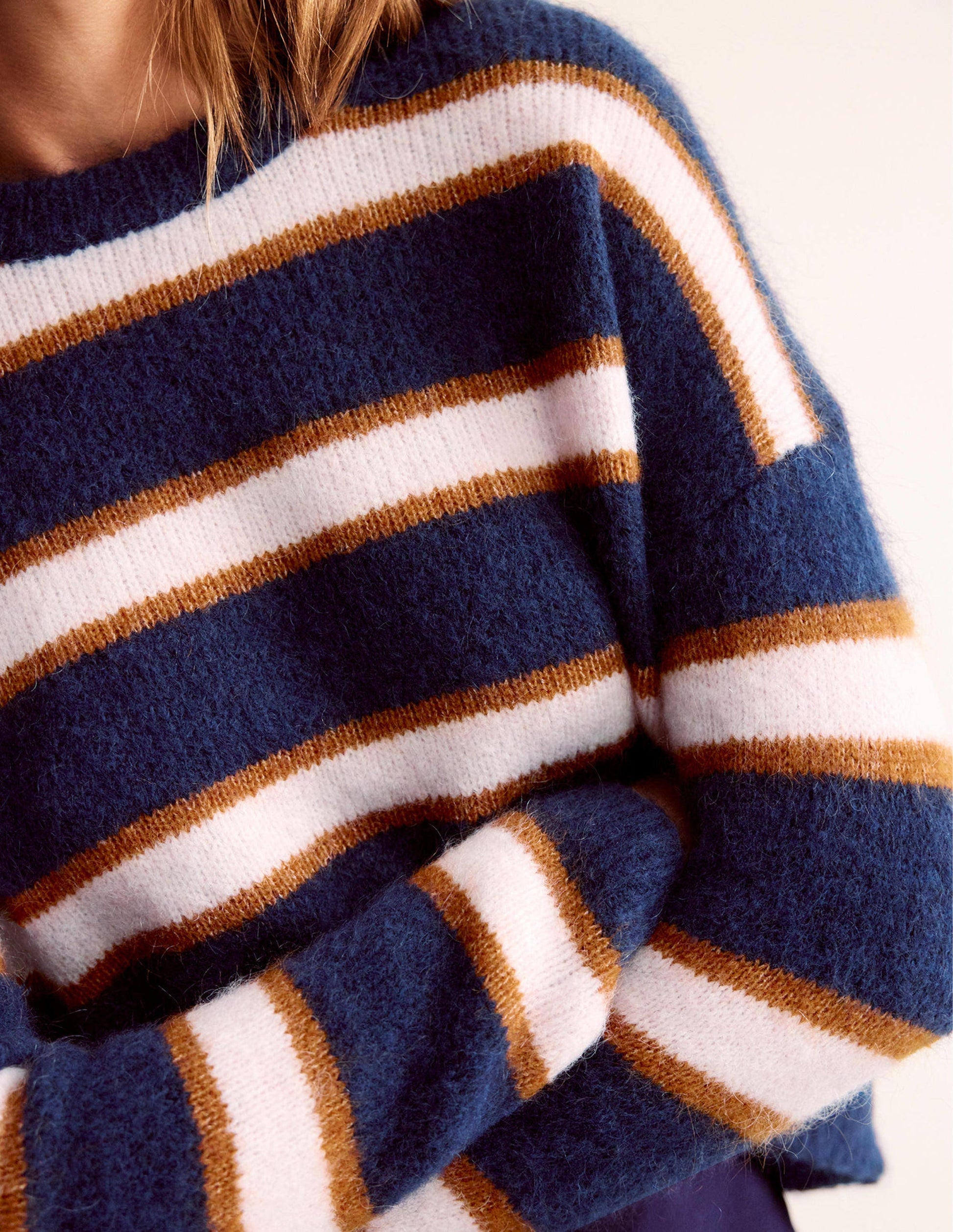 Rosemary Relaxed Fluffy Jumper-French Navy, Pumpkin-2