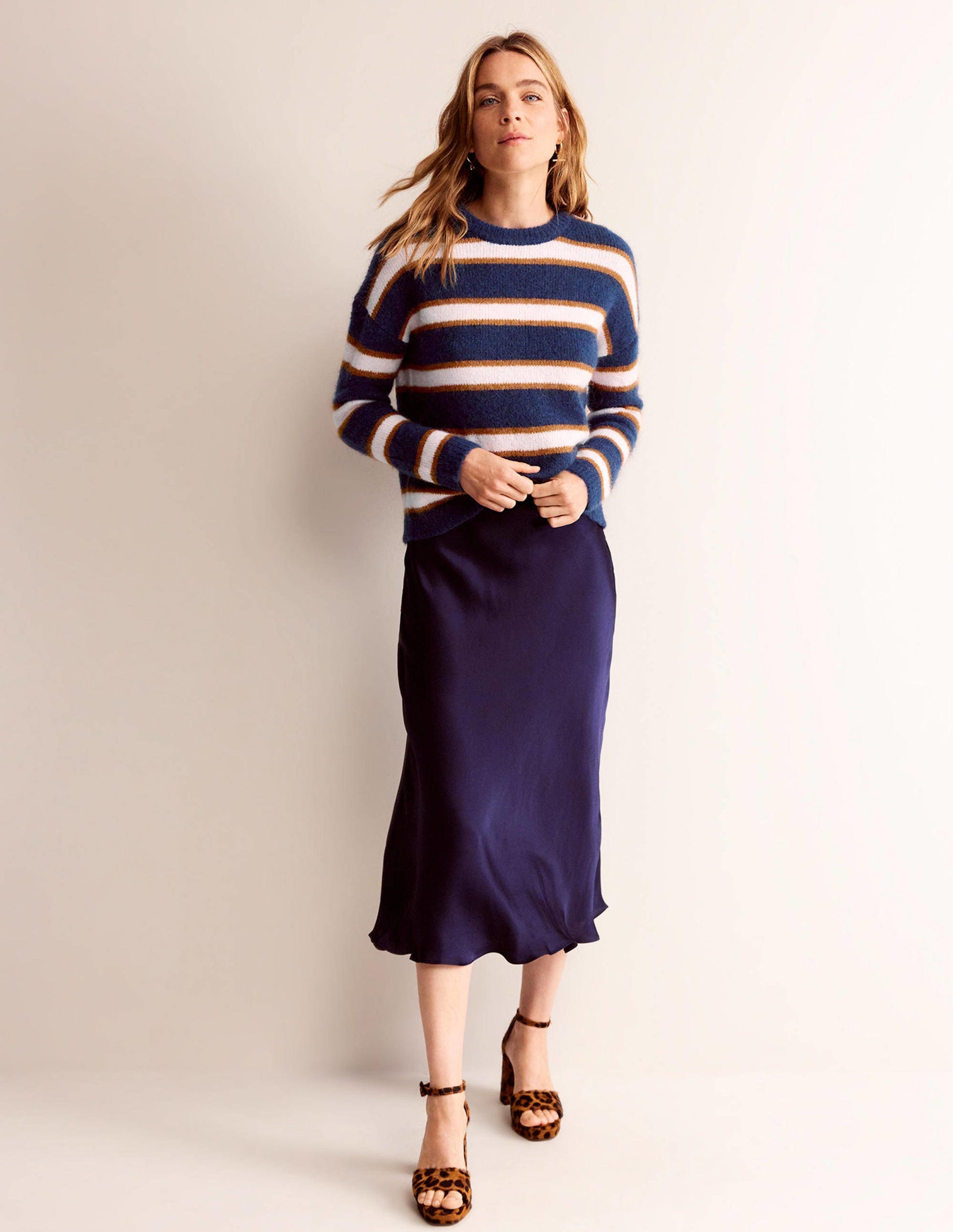 Rosemary Relaxed Fluffy Jumper-French Navy, Pumpkin-4