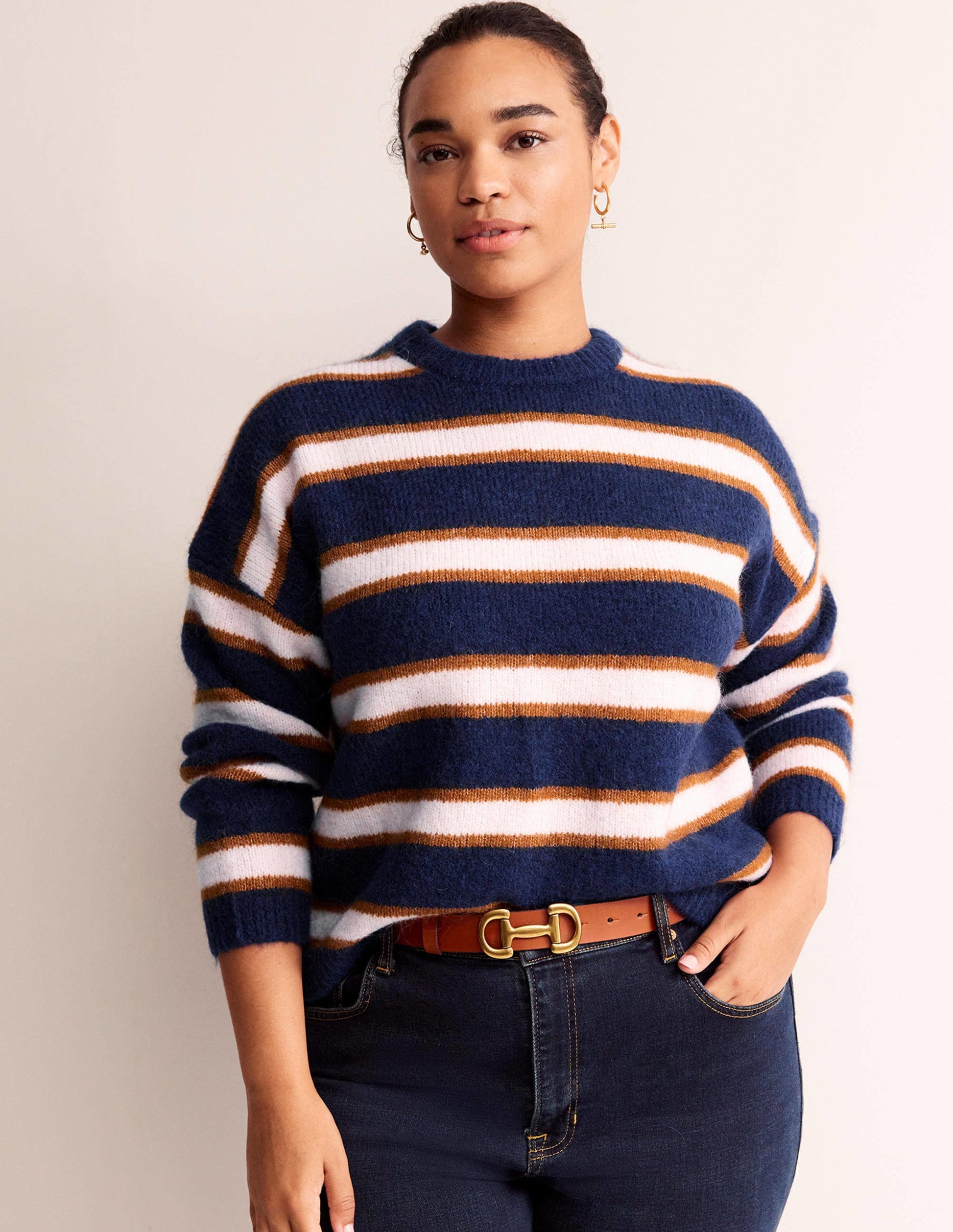 Rosemary Relaxed Fluffy Jumper-French Navy, Pumpkin-7