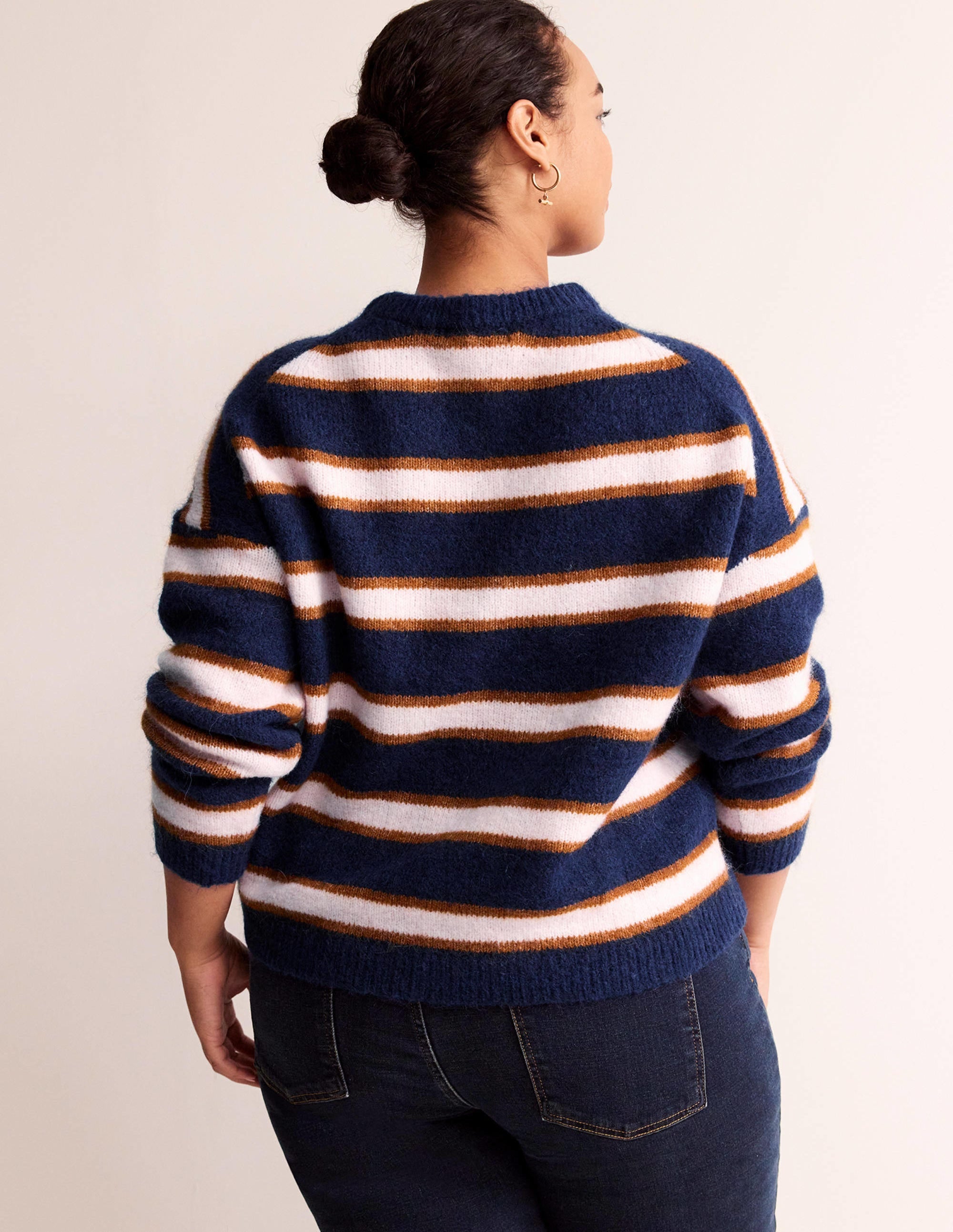 Rosemary Relaxed Fluffy Jumper-French Navy, Pumpkin - Image 8