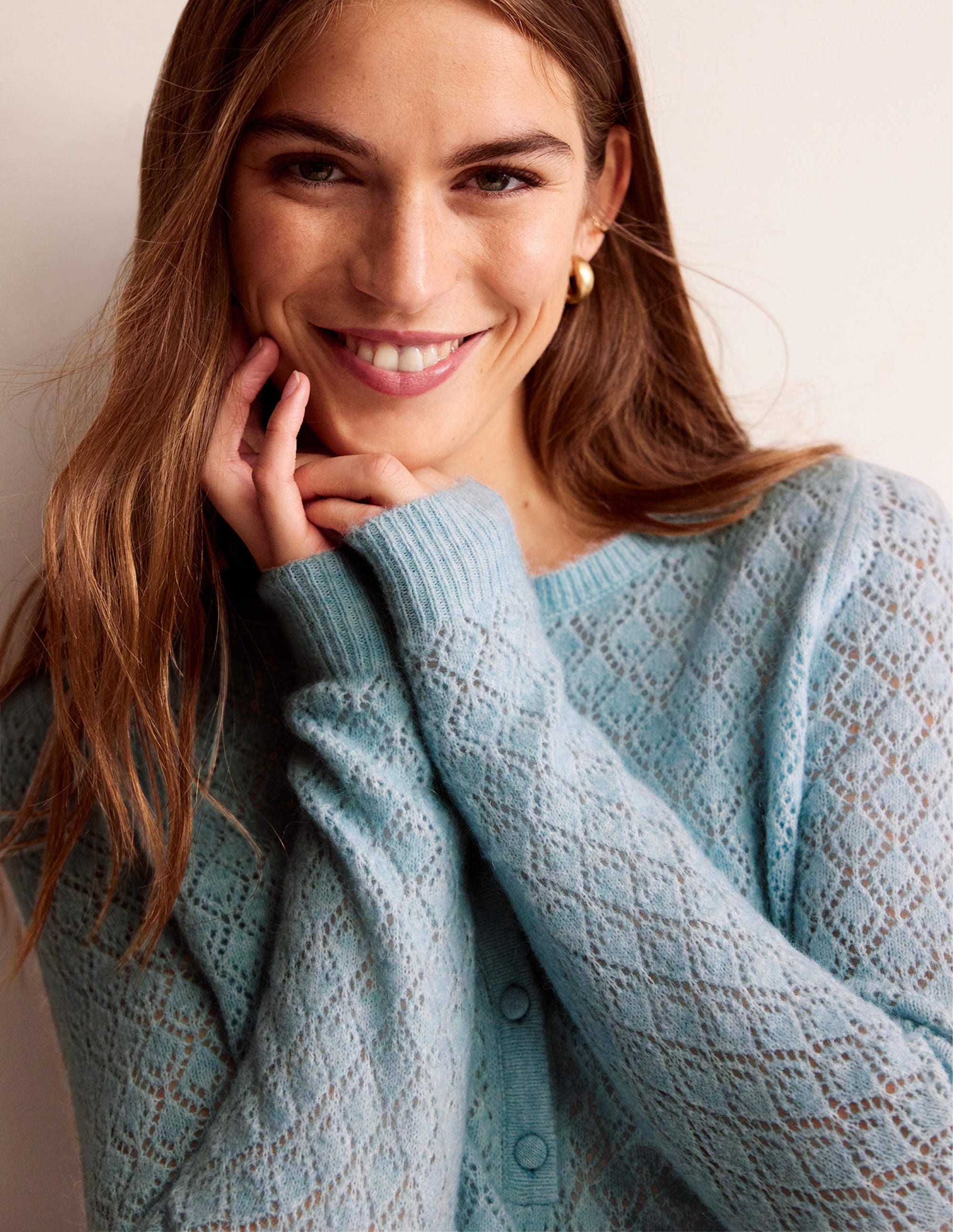 Fluffy Henley Pointelle Jumper-Gulf Stream - Image 2