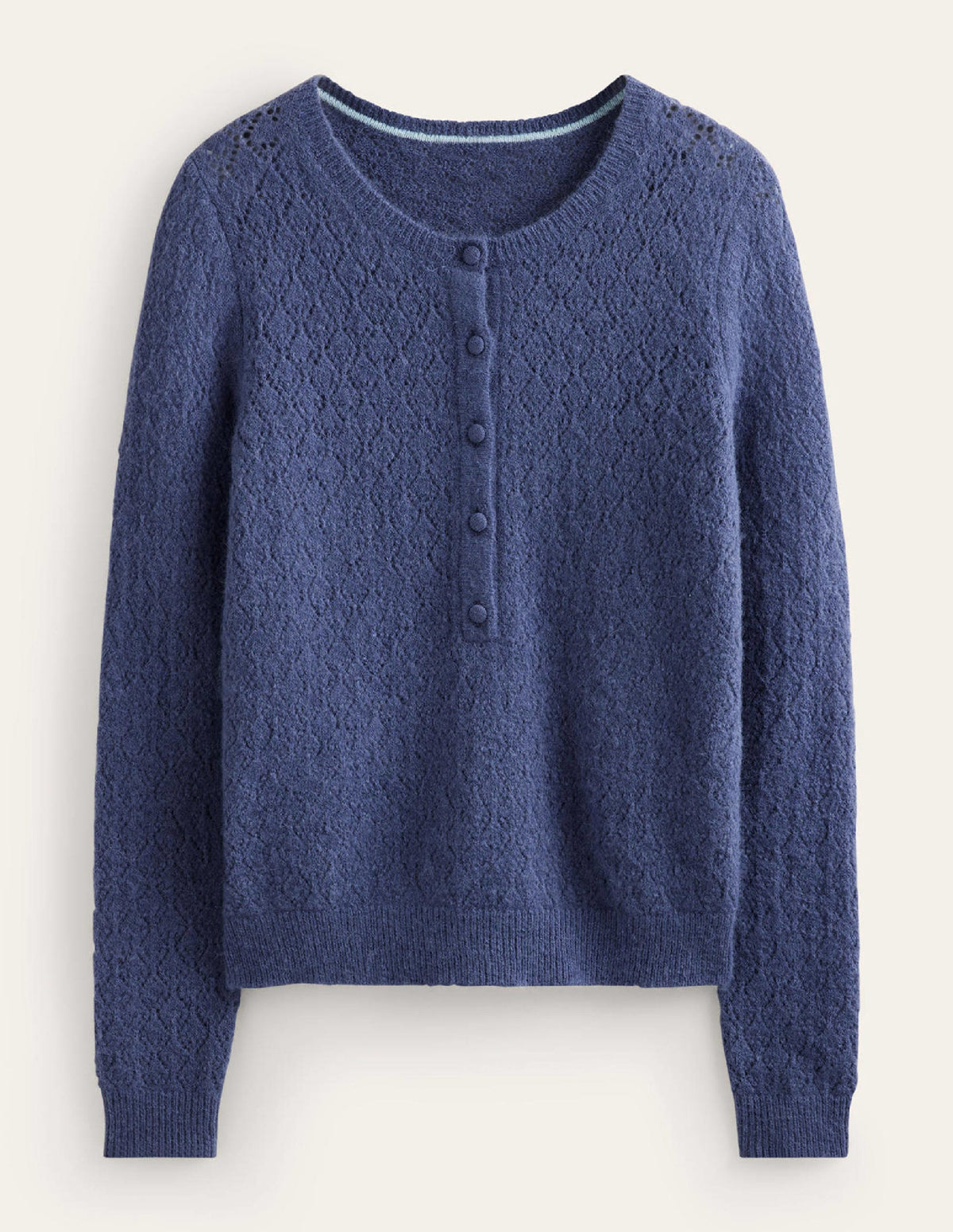 Fluffy Henley Pointelle Jumper-Nightshadow Blue - Image 5